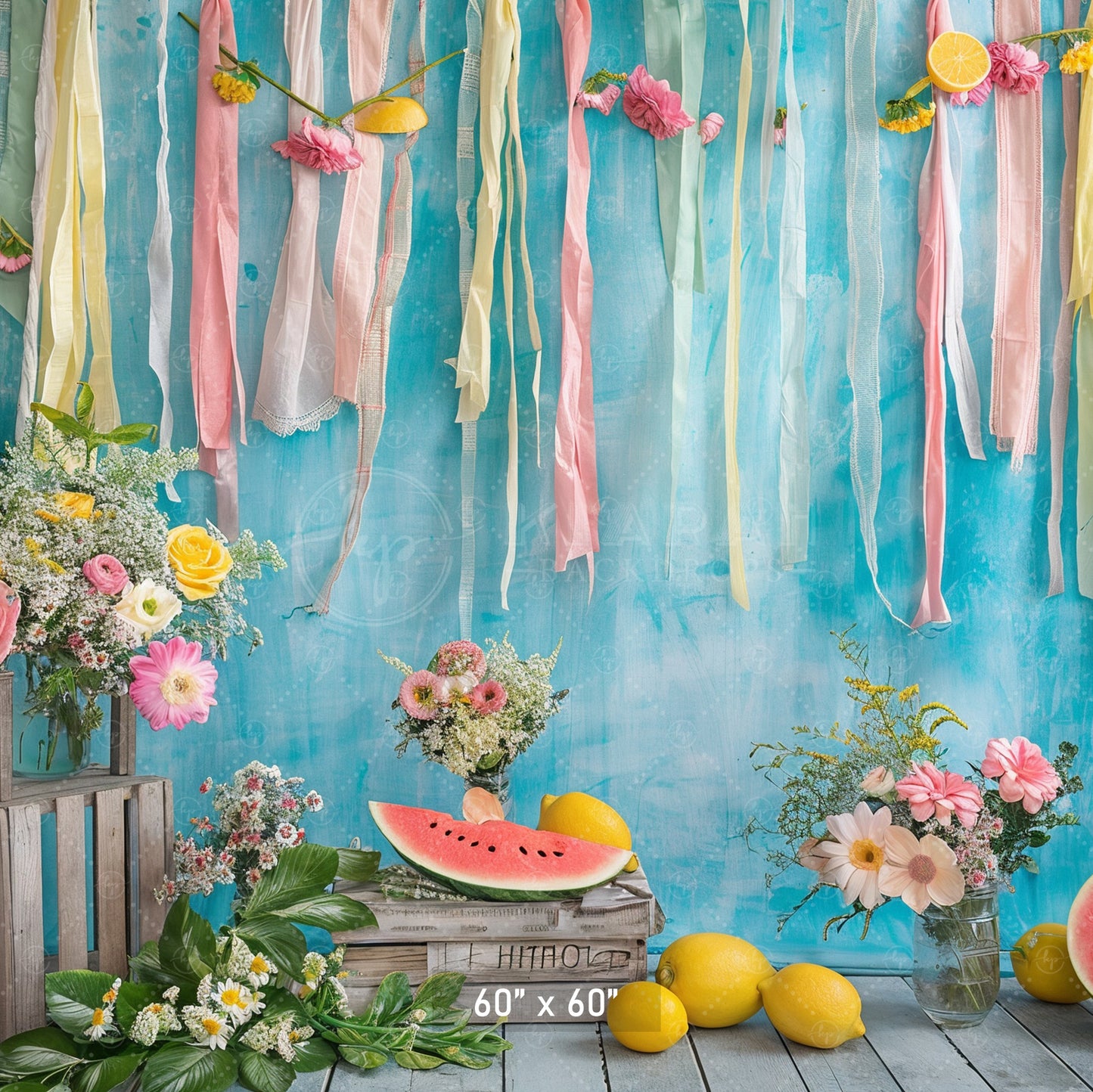 Summer Fruits & Floral Ribbon Backdrop