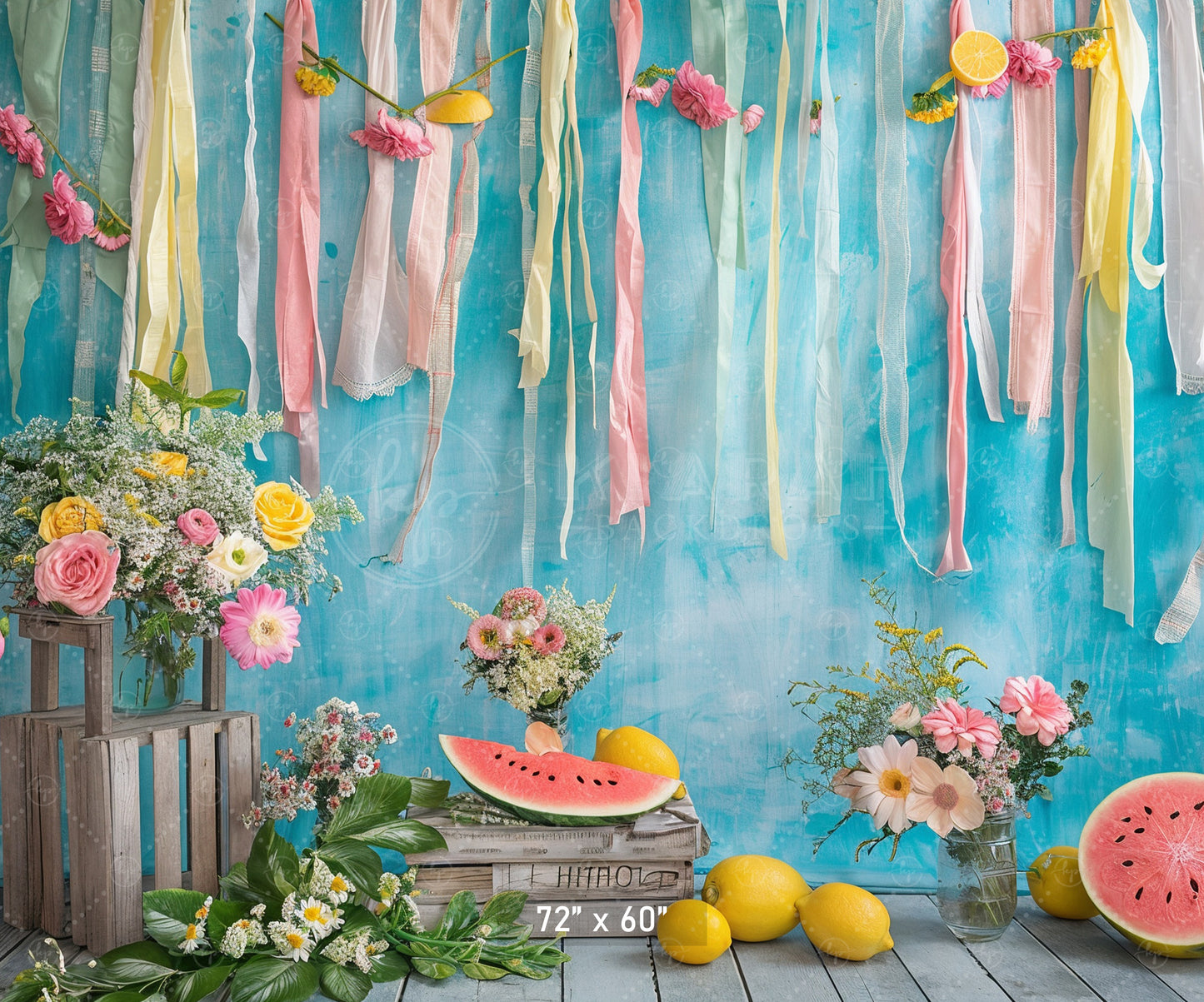 Summer Fruits & Floral Ribbon Backdrop