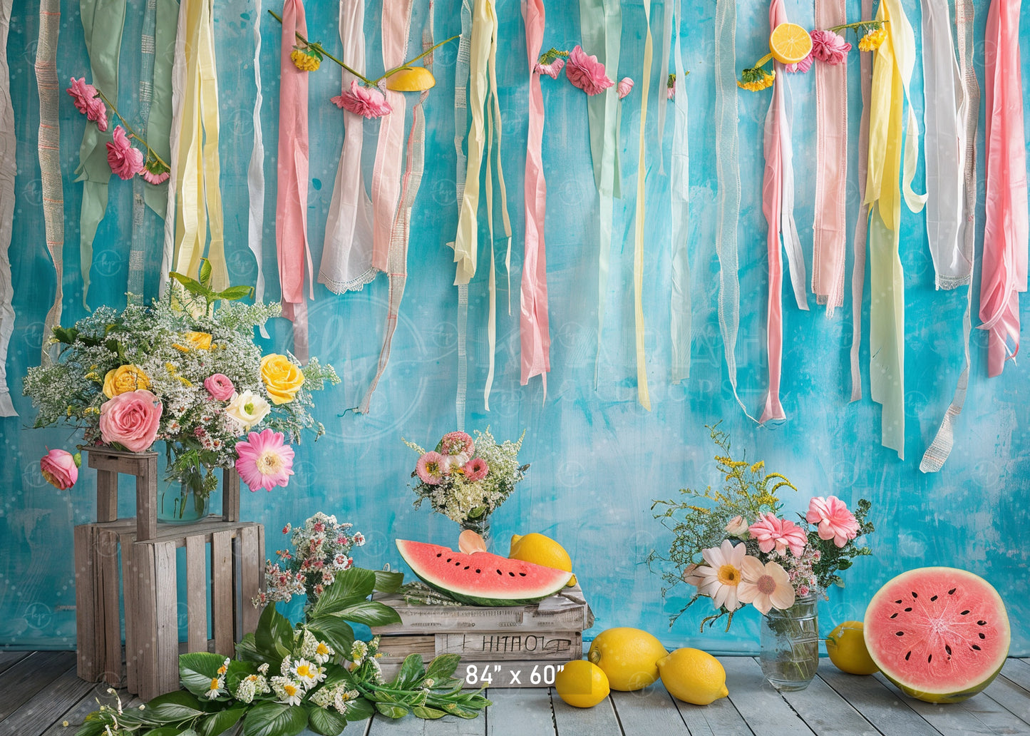 Summer Fruits & Floral Ribbon Backdrop