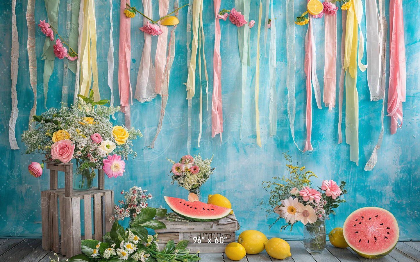 Summer Fruits & Floral Ribbon Backdrop