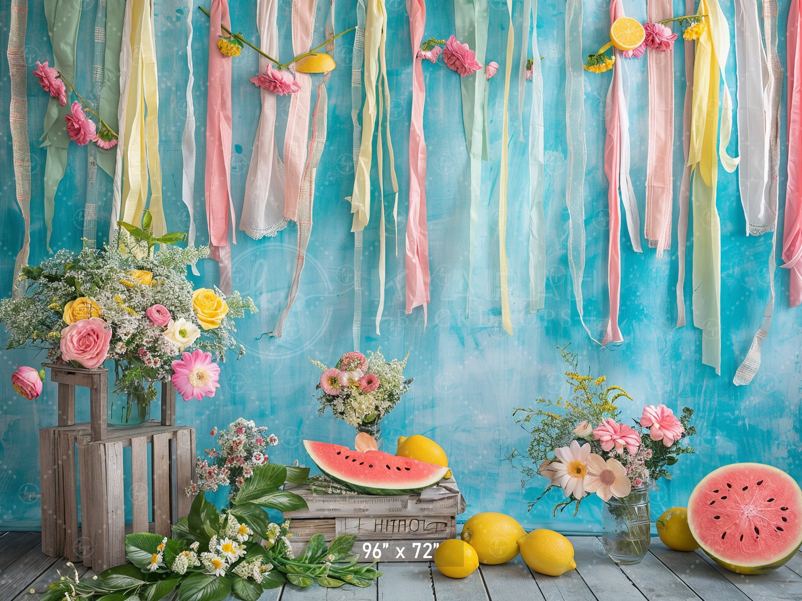 Summer Fruits & Floral Ribbon Backdrop