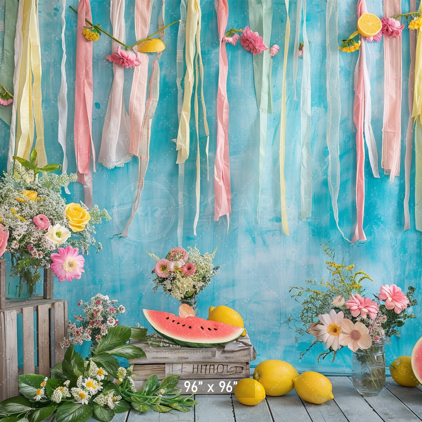 Summer Fruits & Floral Ribbon Backdrop