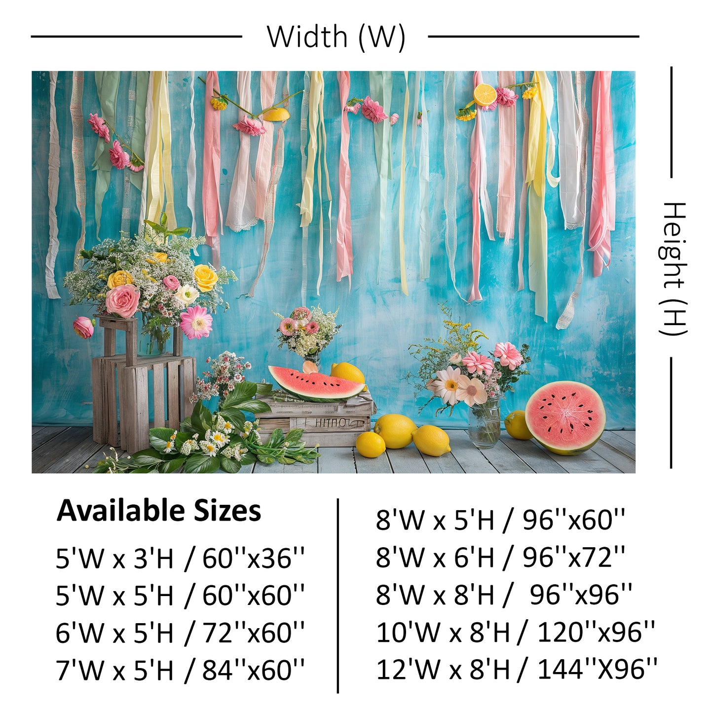 Summer Fruits & Floral Ribbon Backdrop