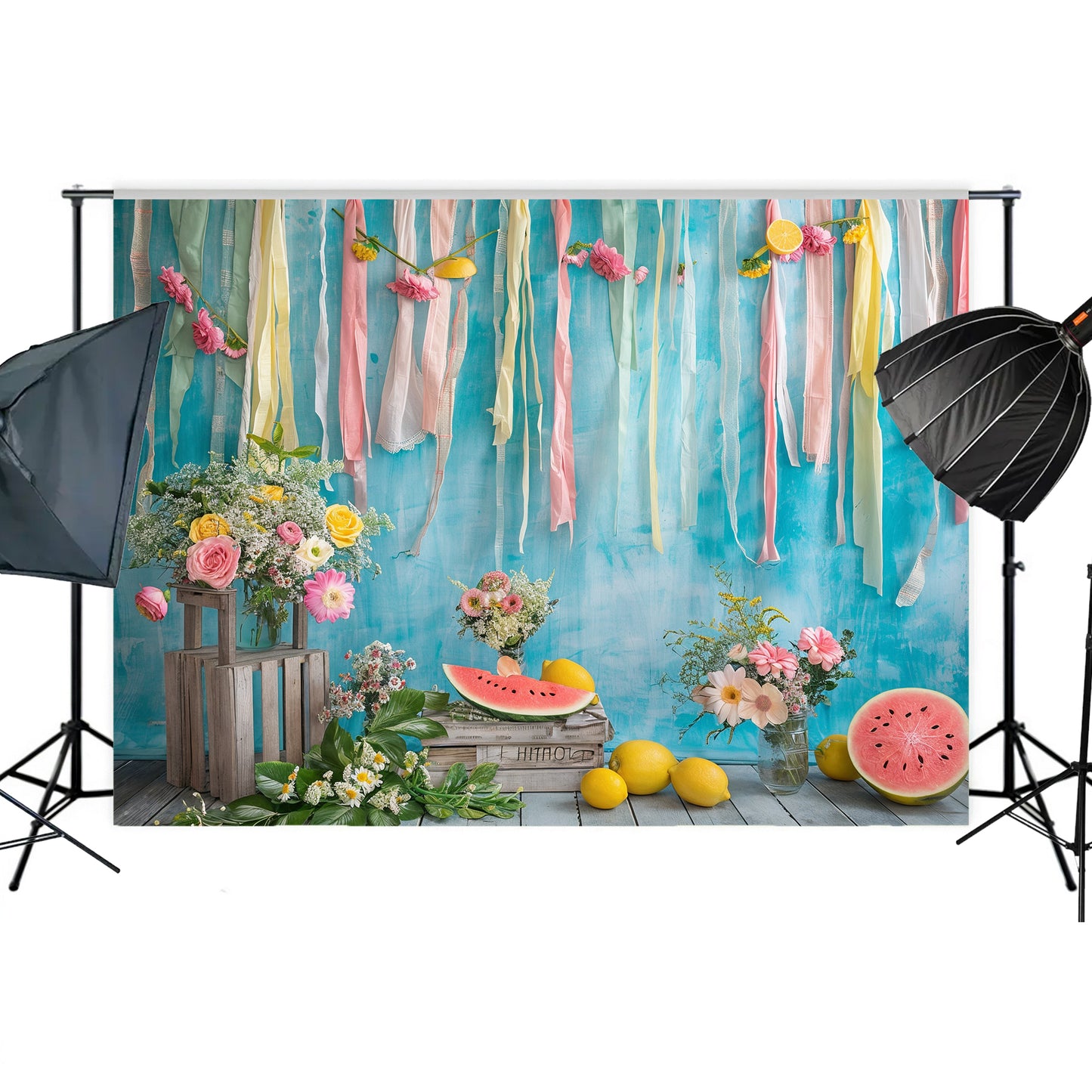 Summer Fruits & Floral Ribbon Backdrop