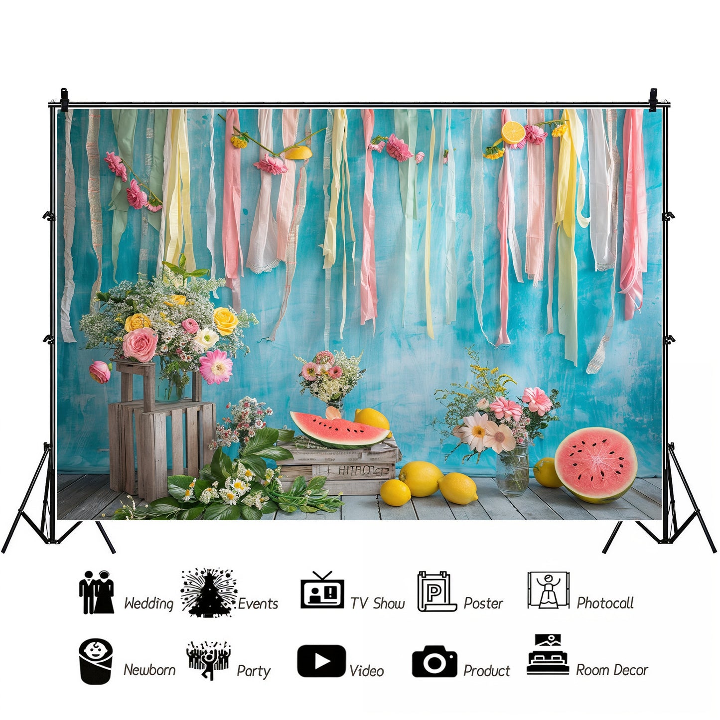 Summer Fruits & Floral Ribbon Backdrop