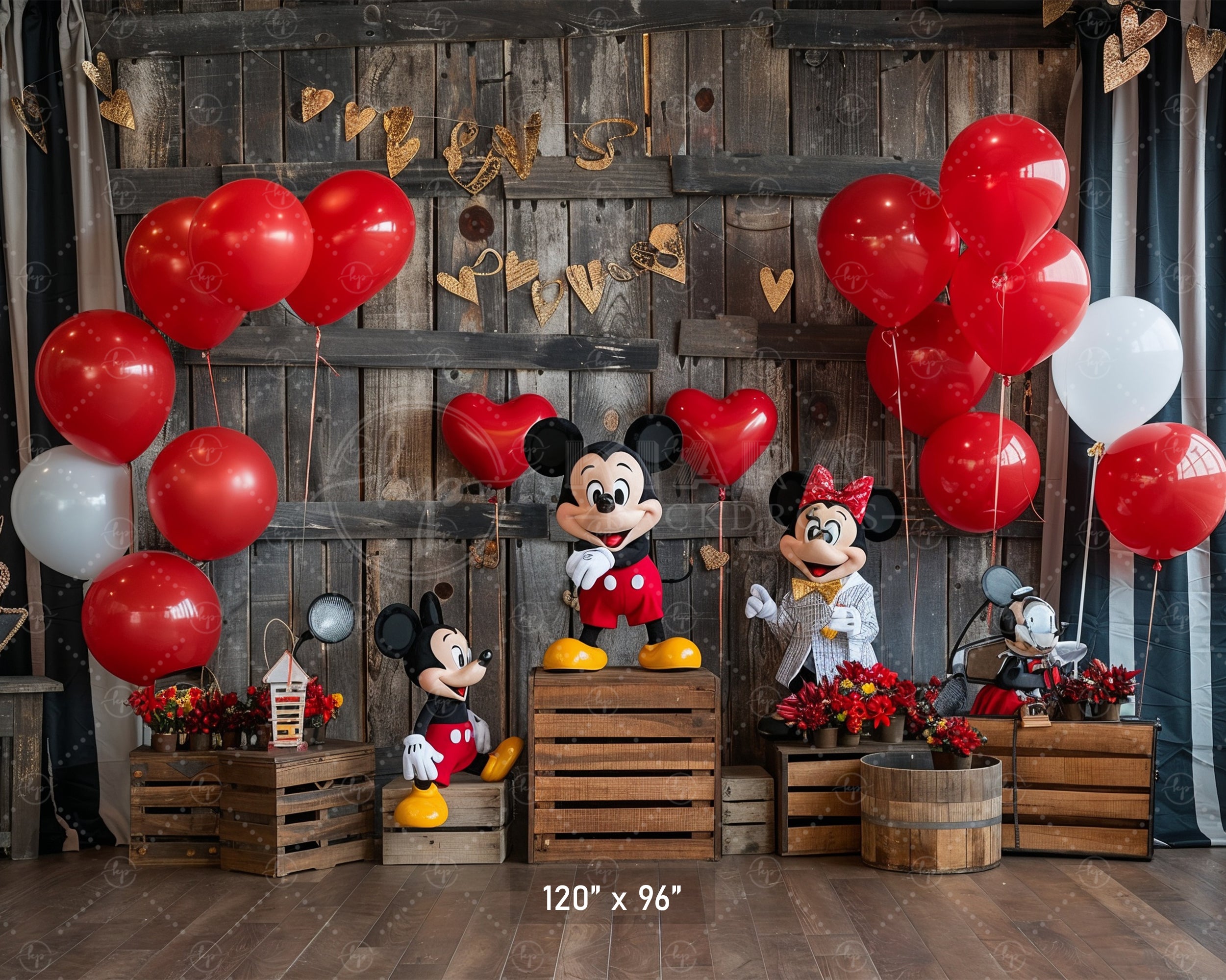 Rustic Valentine’s Day Mouse Couple Backdrop