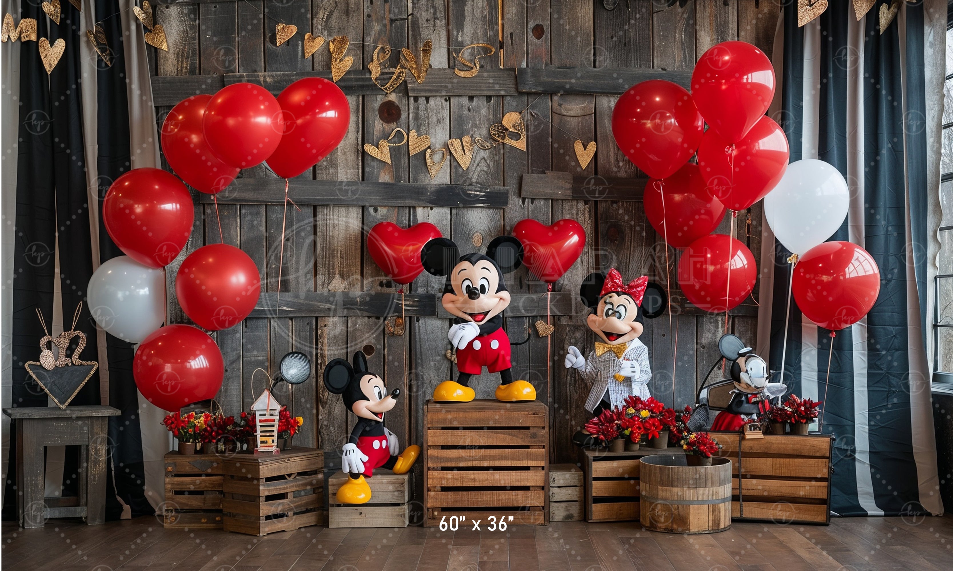 Rustic Valentine’s Day Mouse Couple Backdrop