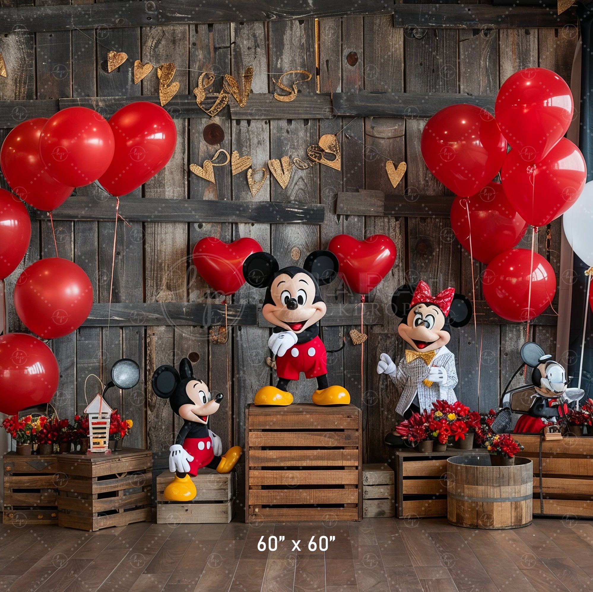 Rustic Valentine’s Day Mouse Couple Backdrop