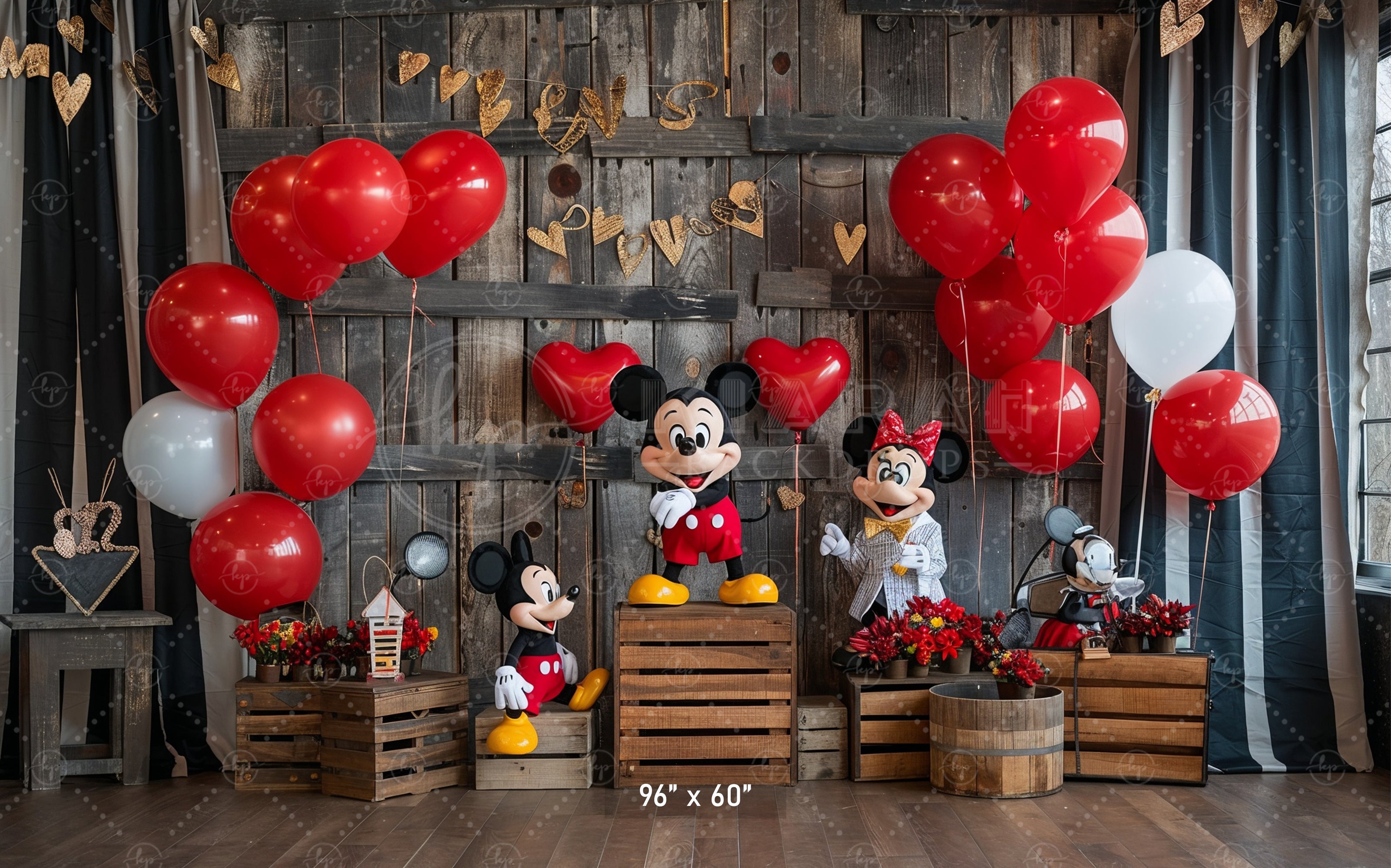 Rustic Valentine’s Day Mouse Couple Backdrop