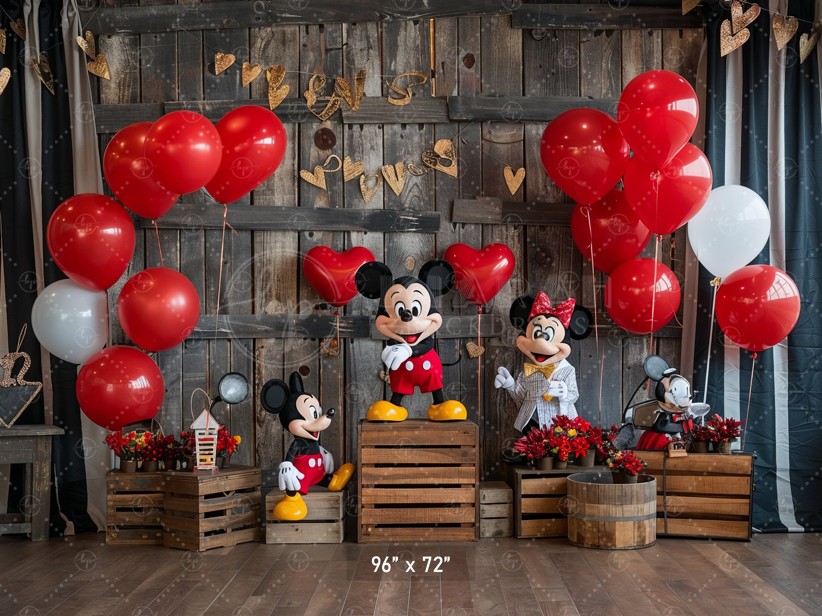 Rustic Valentine’s Day Mouse Couple Backdrop