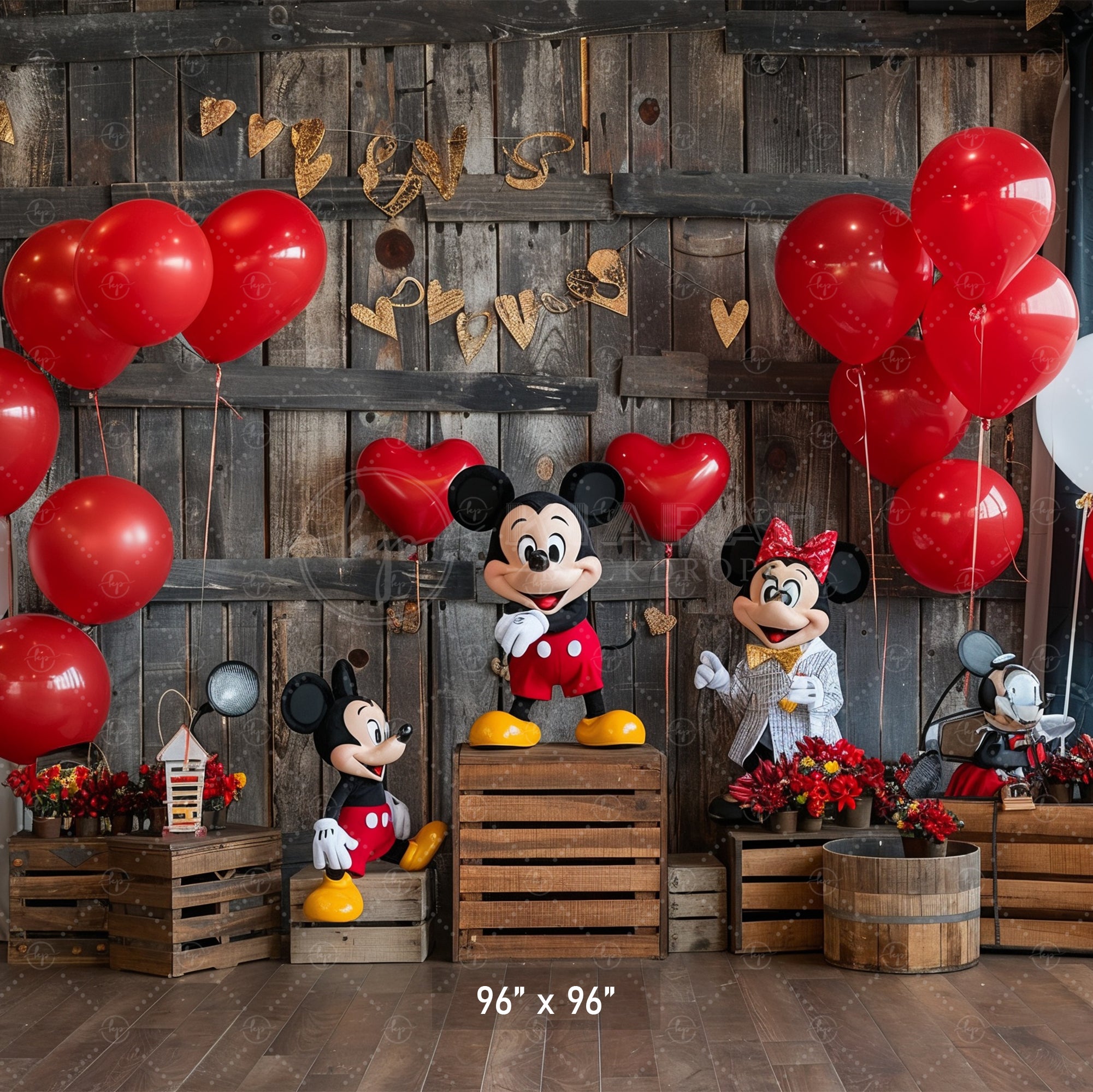 Rustic Valentine’s Day Mouse Couple Backdrop