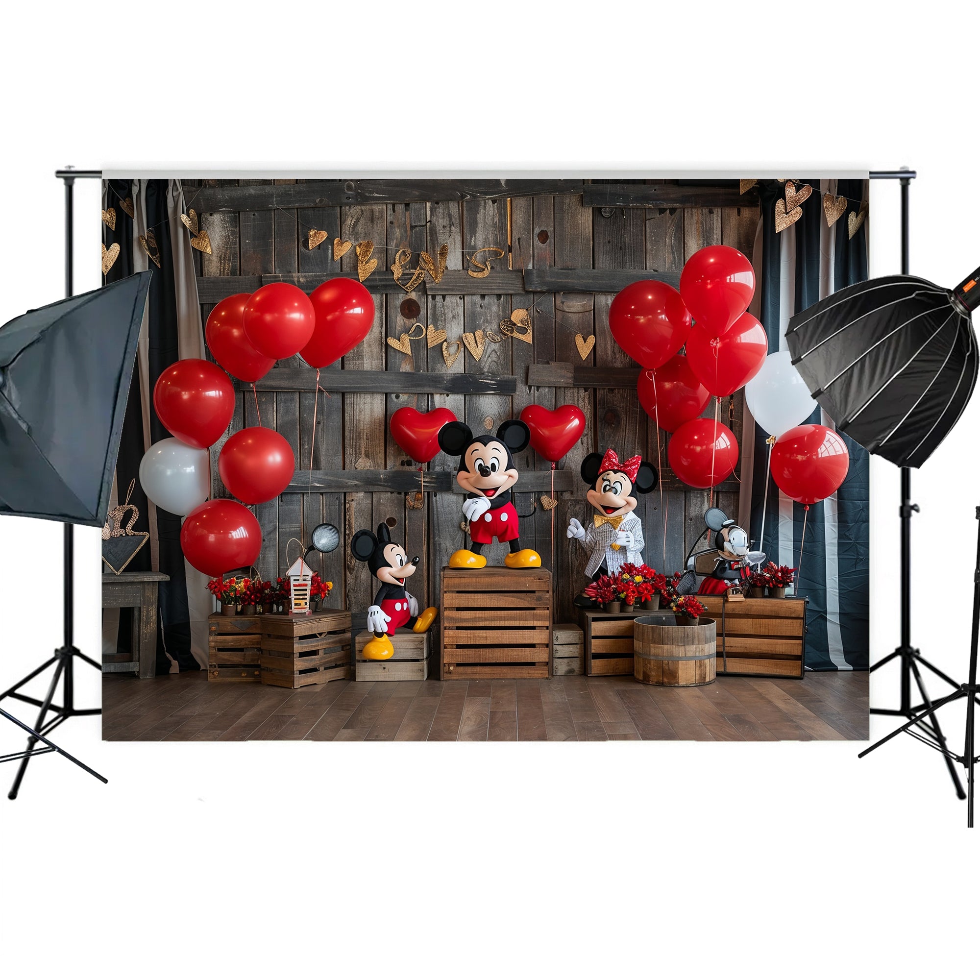 Rustic Valentine’s Day Mouse Couple Backdrop