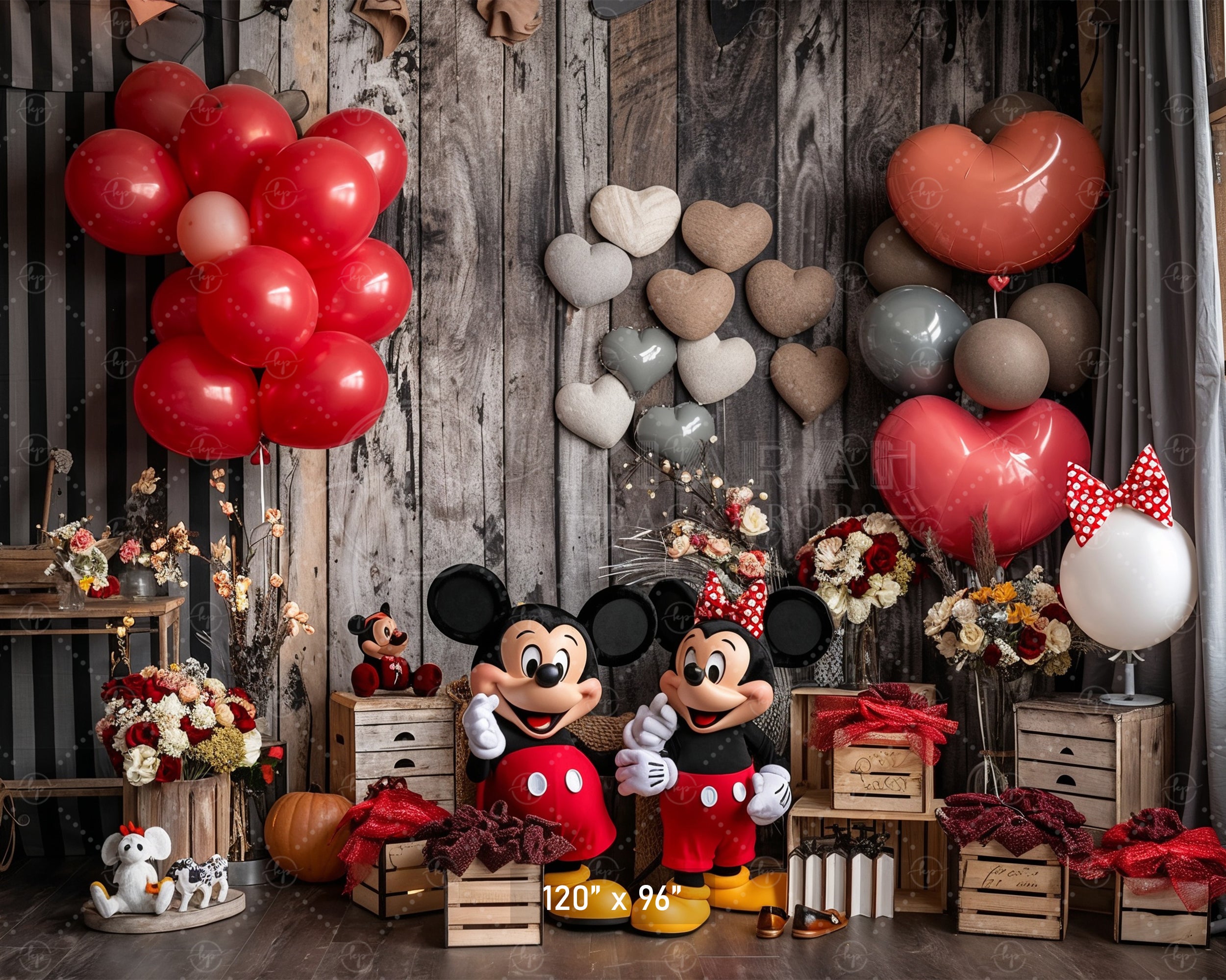 Rustic Hearts Mouse Couple Backdrop