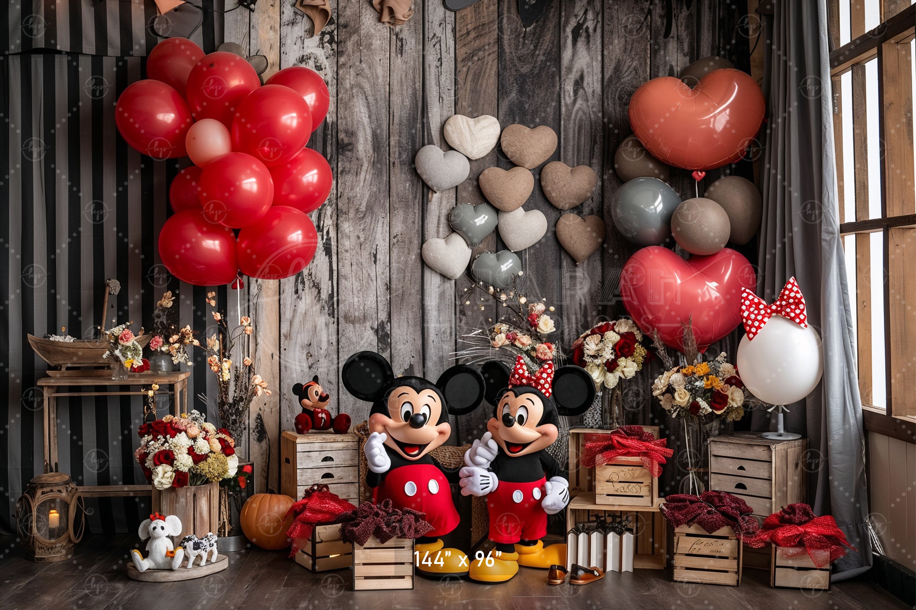 Rustic Hearts Mouse Couple Backdrop