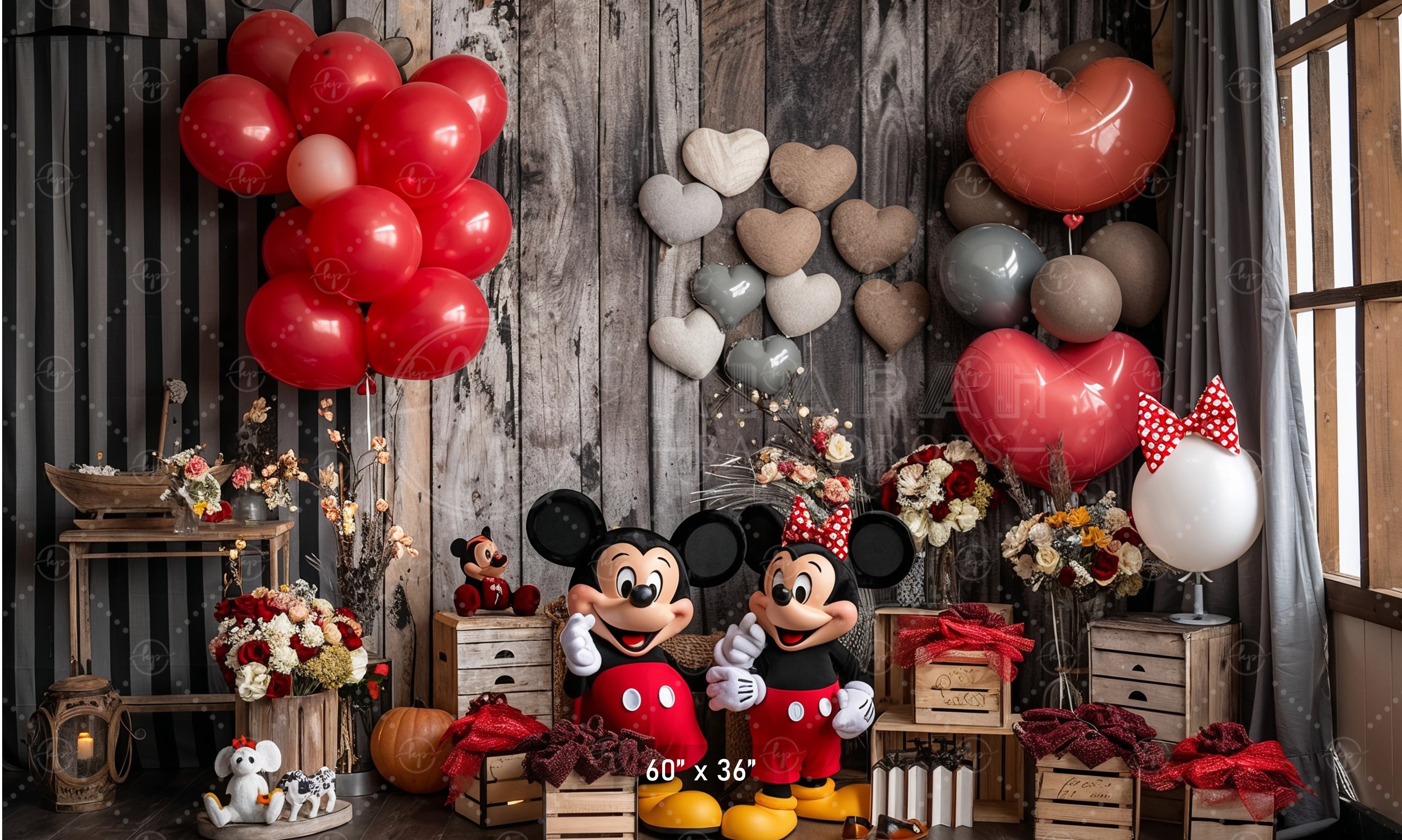 Rustic Hearts Mouse Couple Backdrop