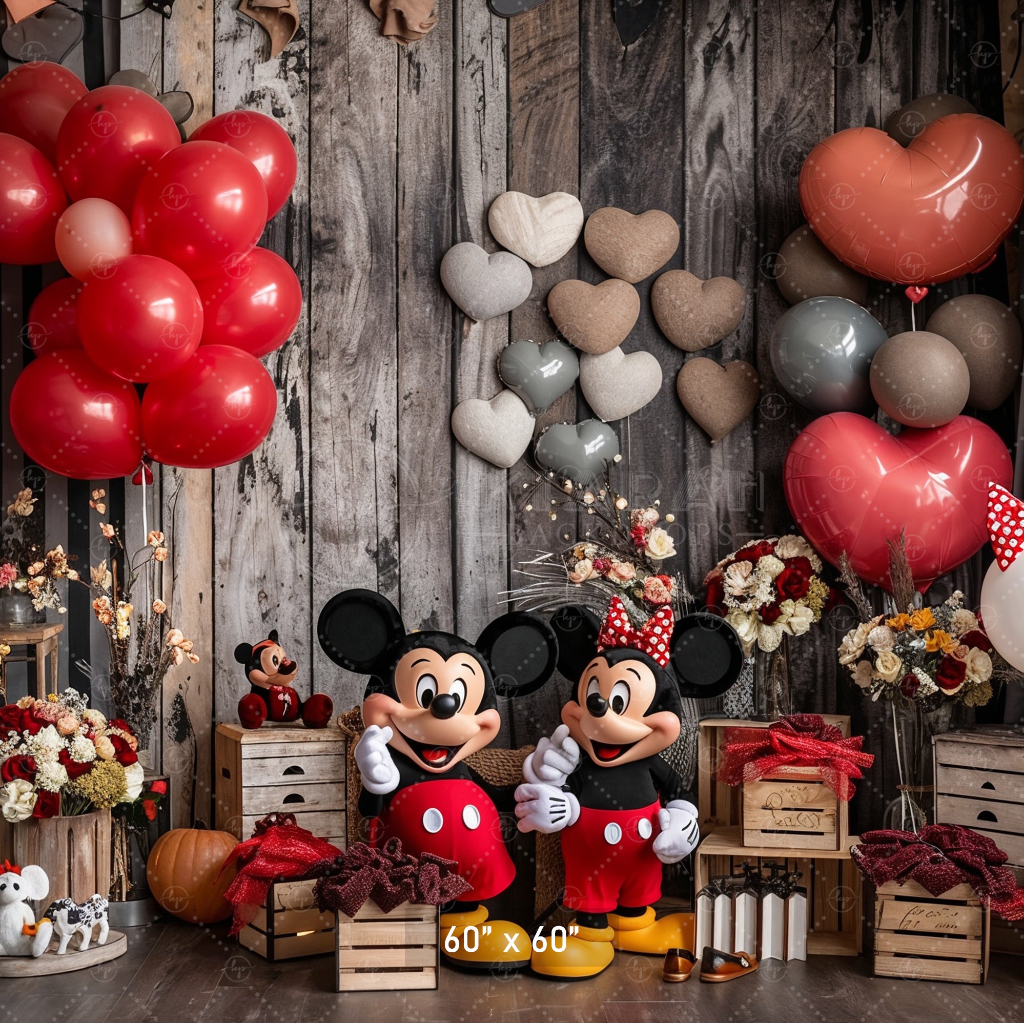 Rustic Hearts Mouse Couple Backdrop