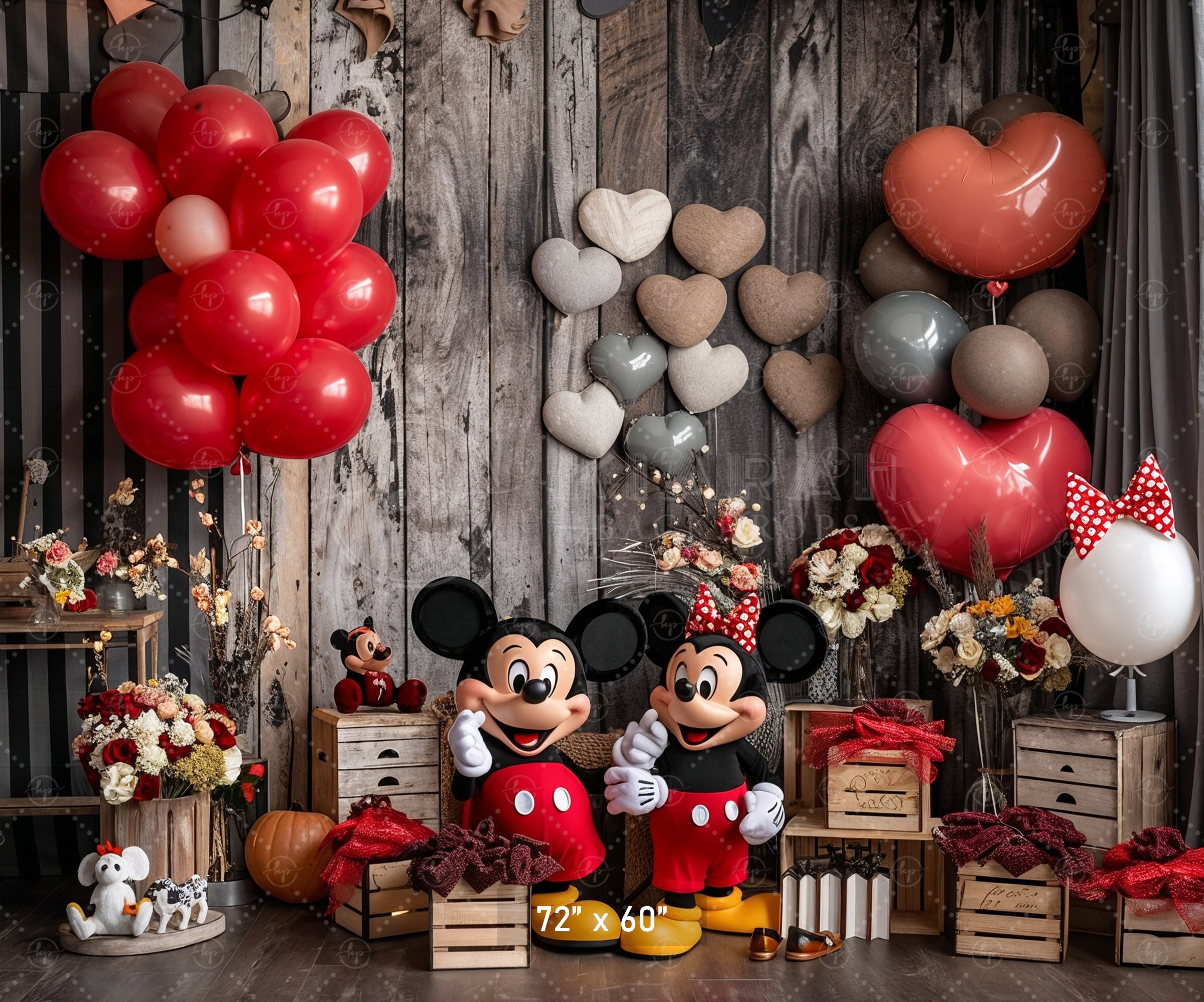 Rustic Hearts Mouse Couple Backdrop