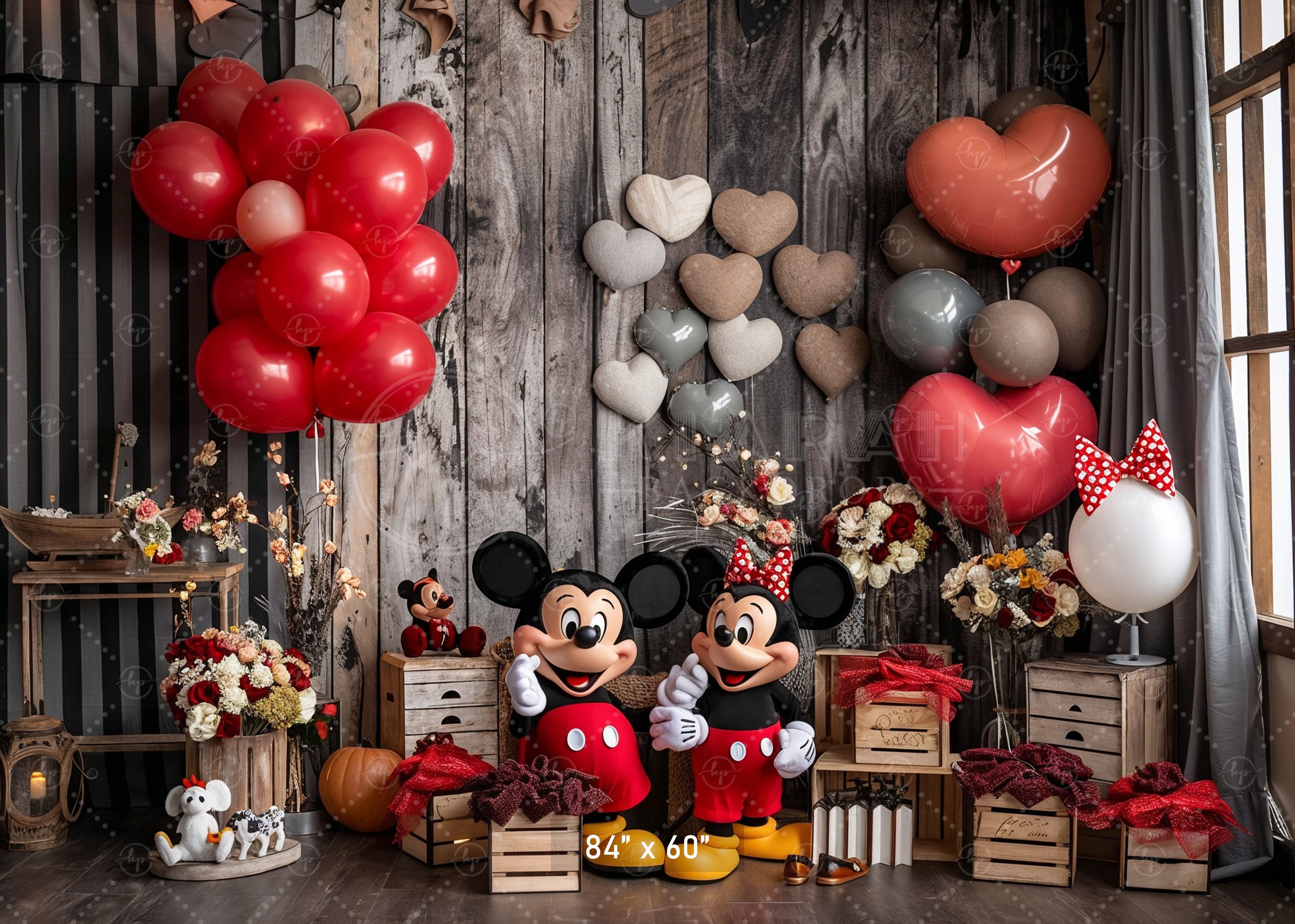 Rustic Hearts Mouse Couple Backdrop