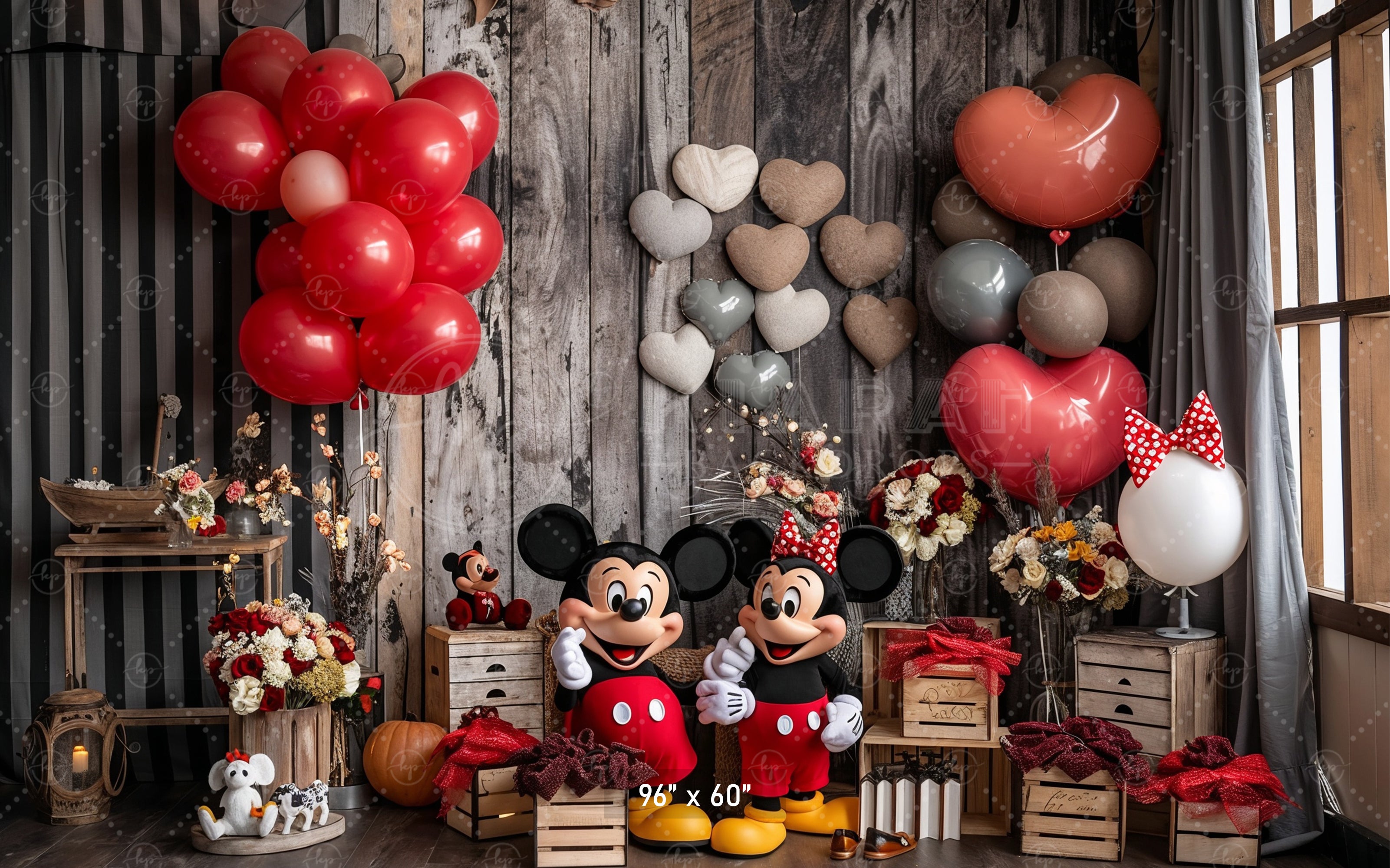 Rustic Hearts Mouse Couple Backdrop