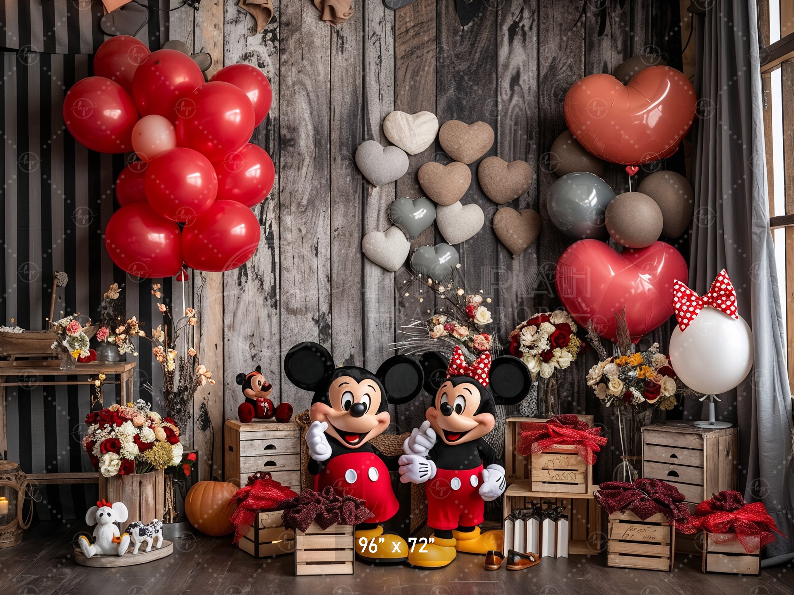 Rustic Hearts Mouse Couple Backdrop