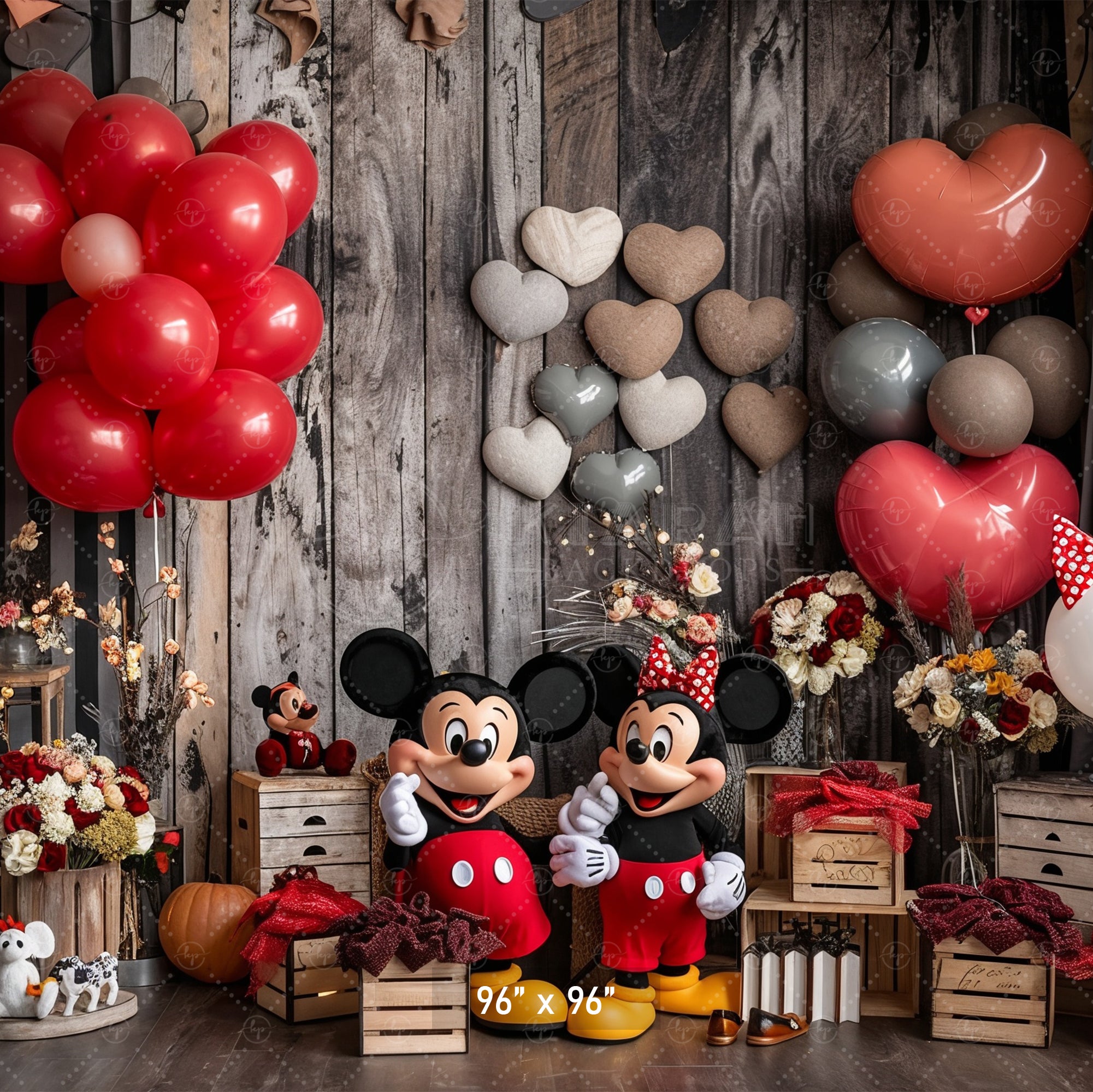 Rustic Hearts Mouse Couple Backdrop