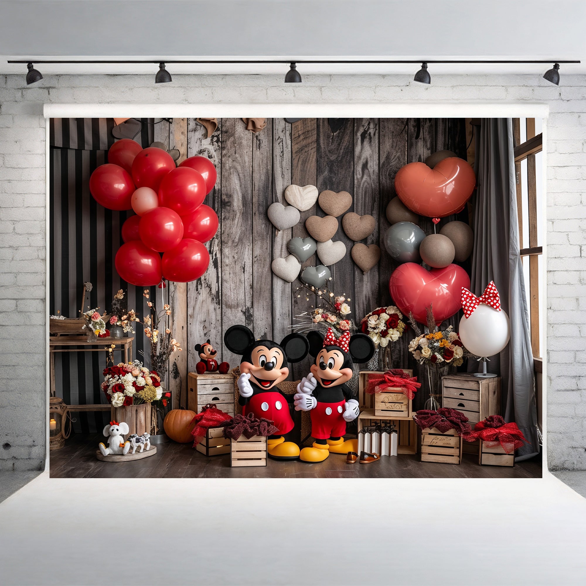 Rustic Hearts Mouse Couple Backdrop