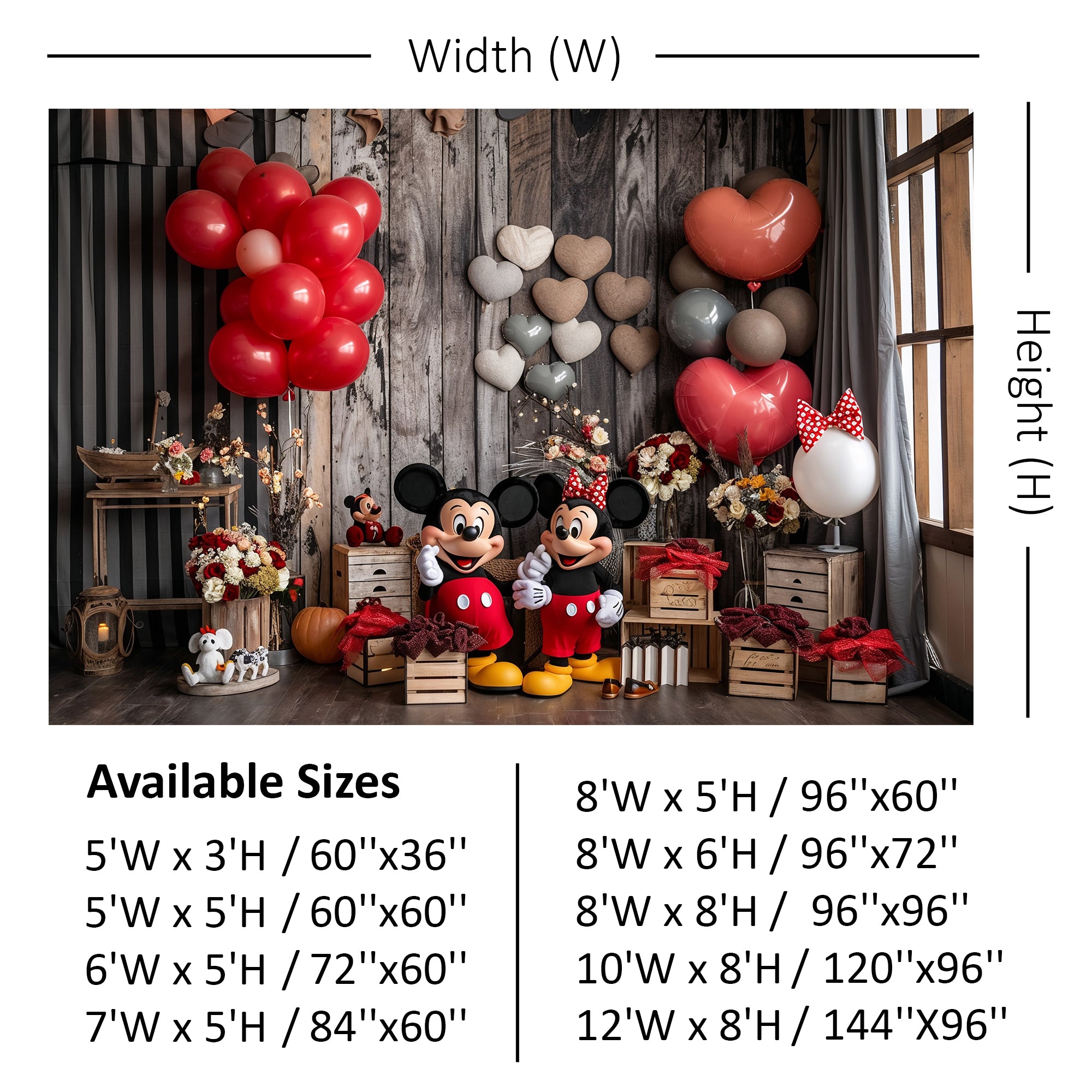 Rustic Hearts Mouse Couple Backdrop