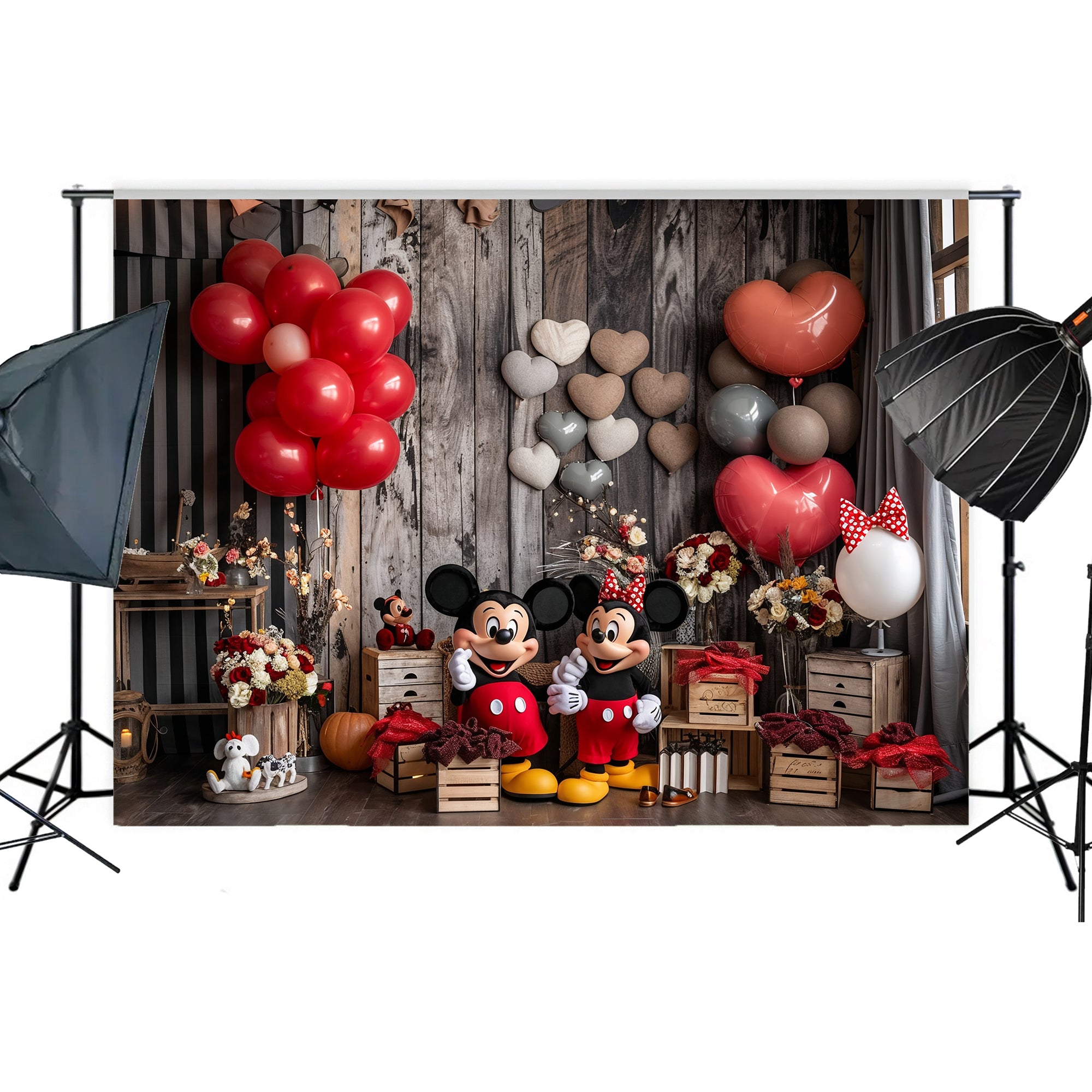 Rustic Hearts Mouse Couple Backdrop