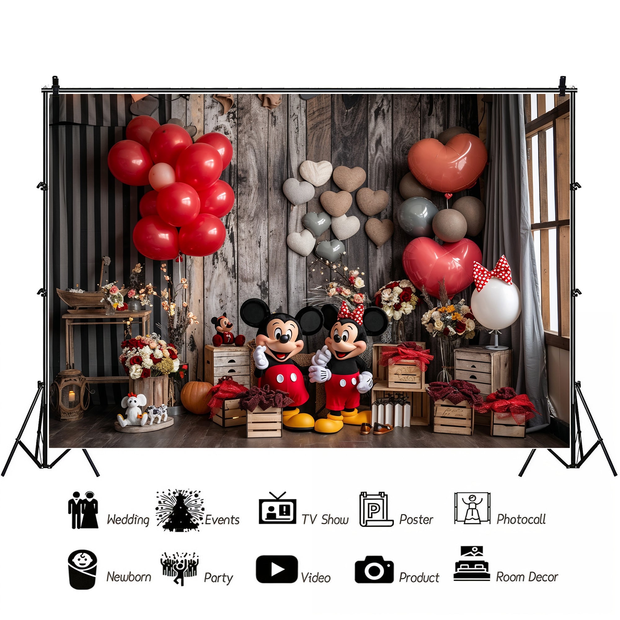 Rustic Hearts Mouse Couple Backdrop