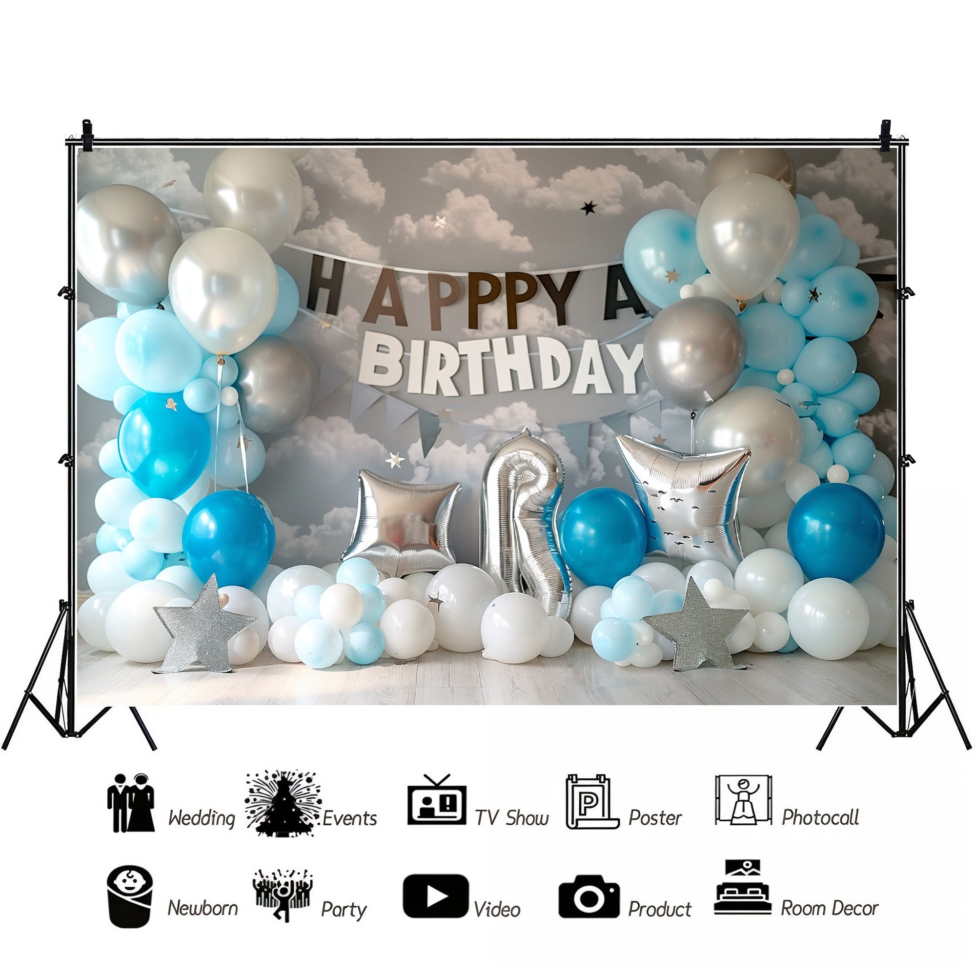 Sky Blue Birthday Celebration Backdrop