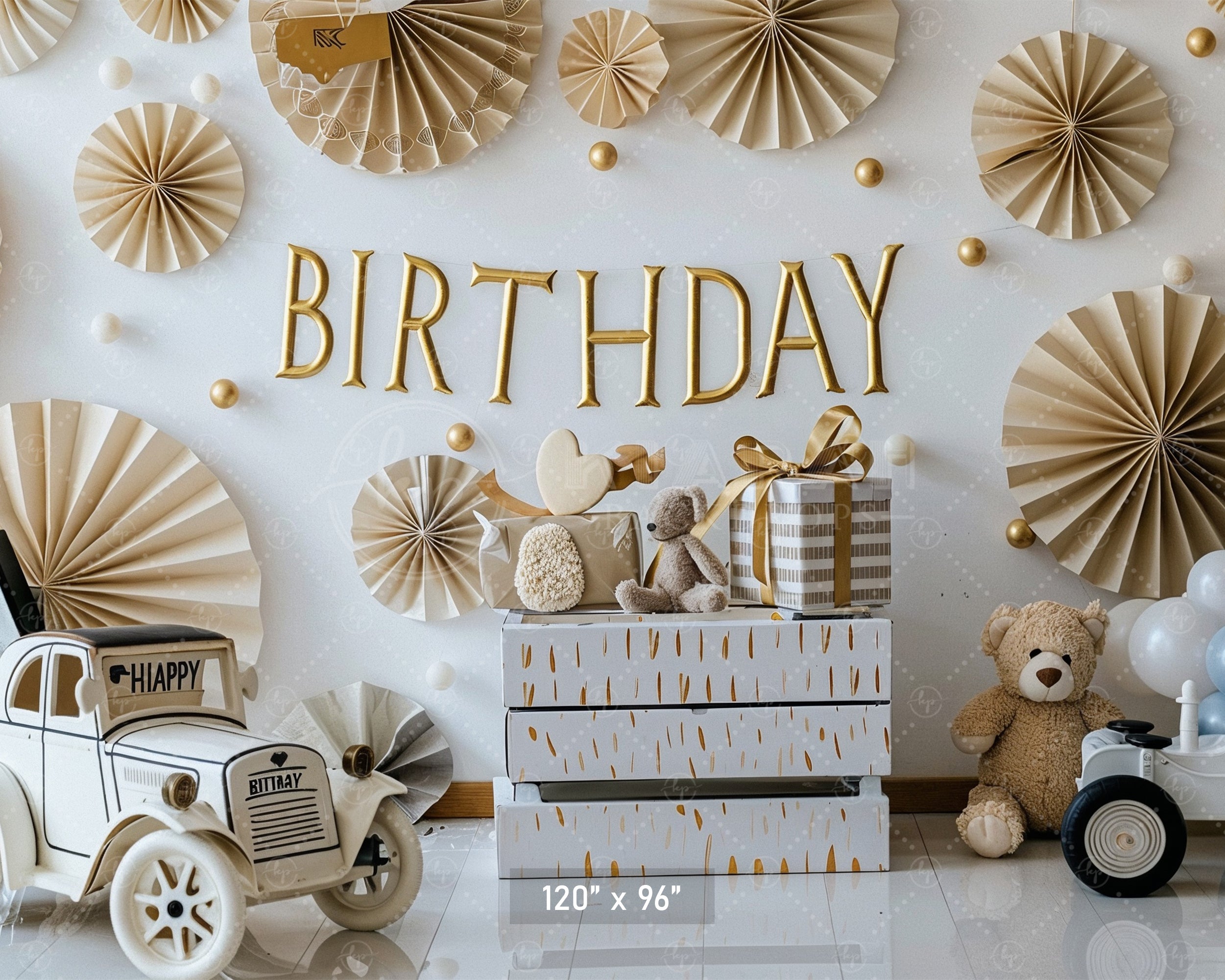 Vintage Teddy Birthday Backdrop