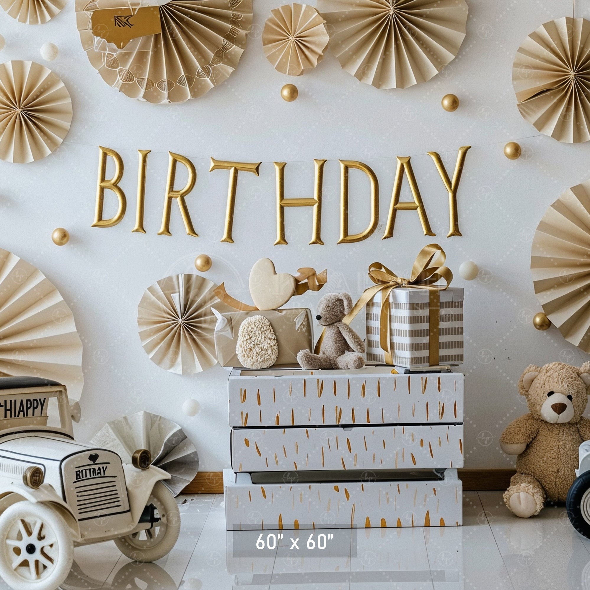 Vintage Teddy Birthday Backdrop