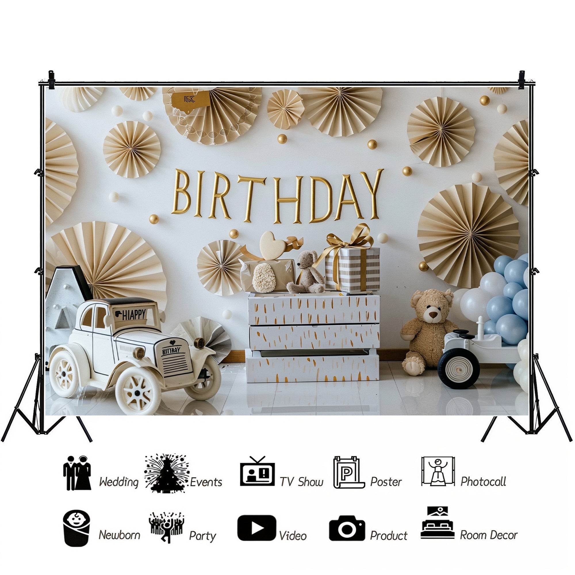 Vintage Teddy Birthday Backdrop