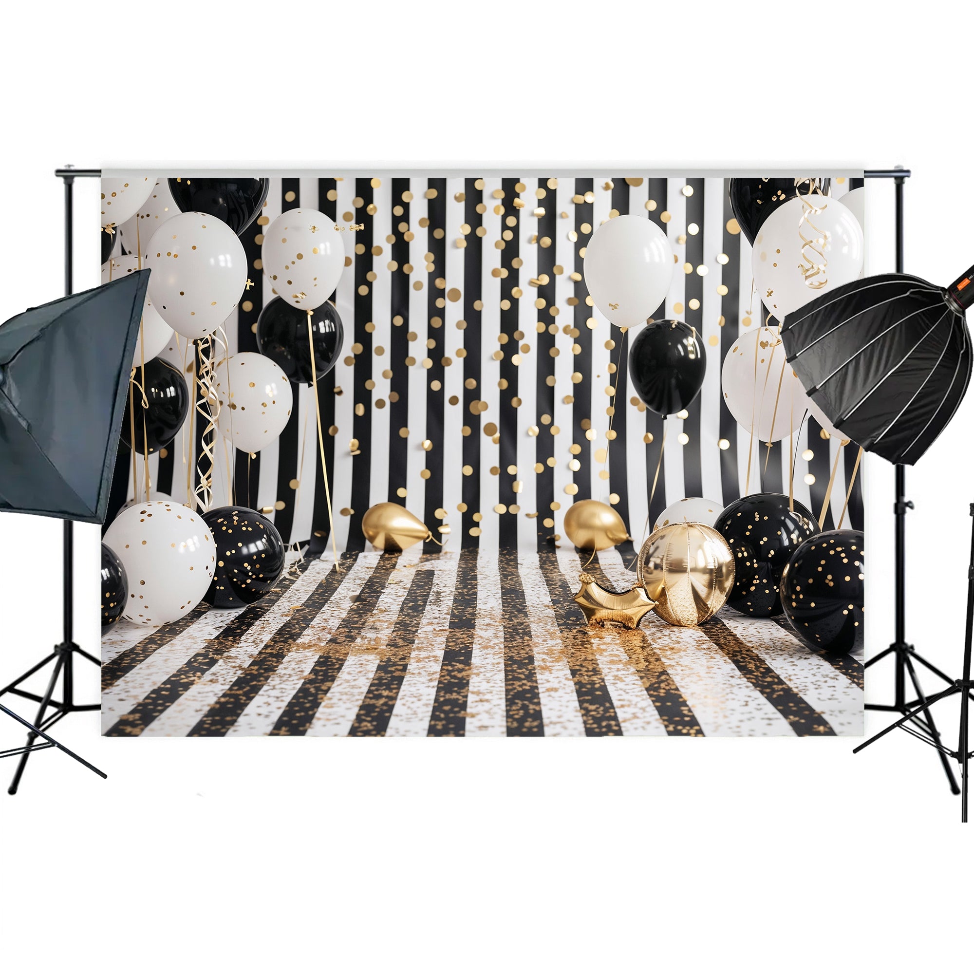 Glamorous Black & Gold Confetti Backdrop