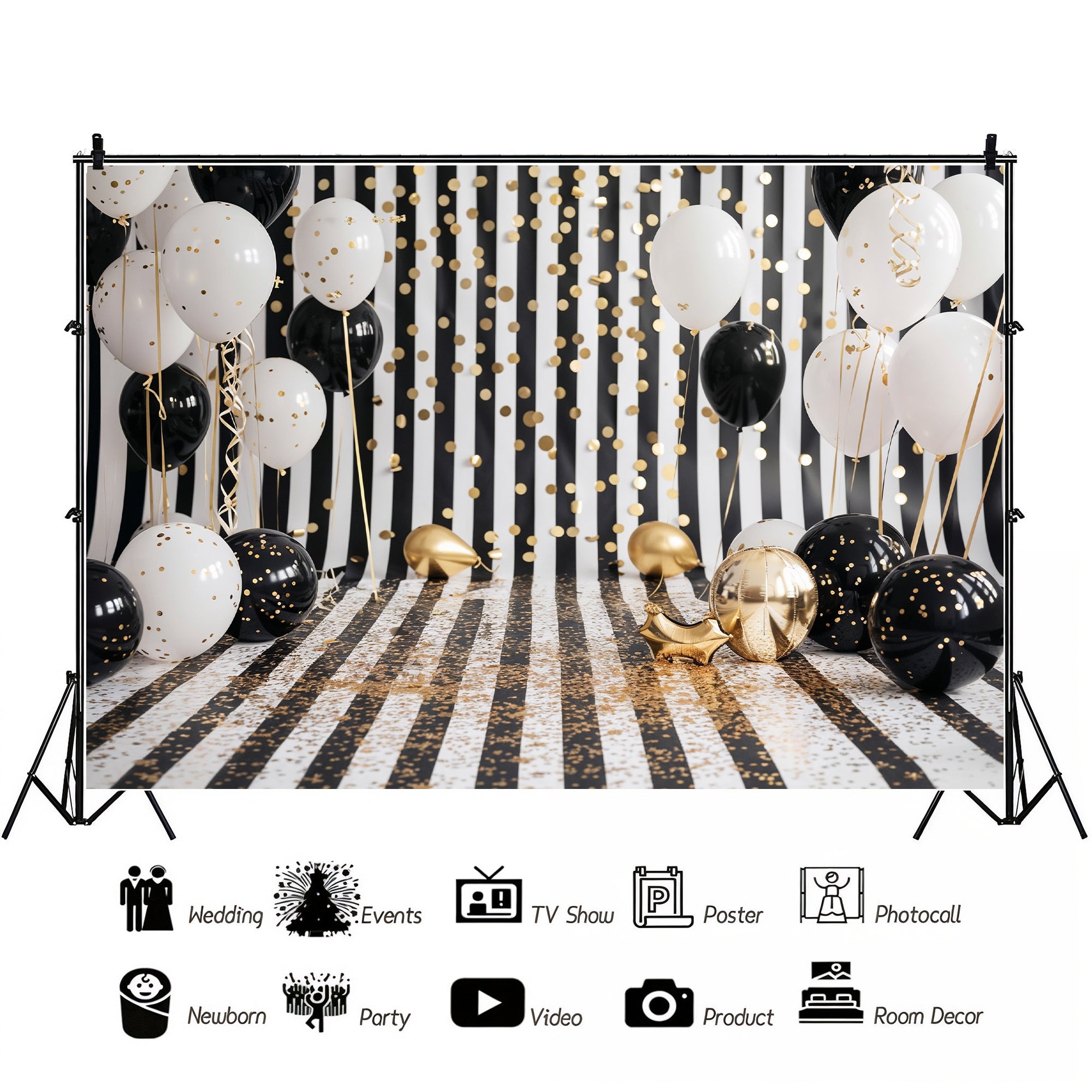 Glamorous Black & Gold Confetti Backdrop