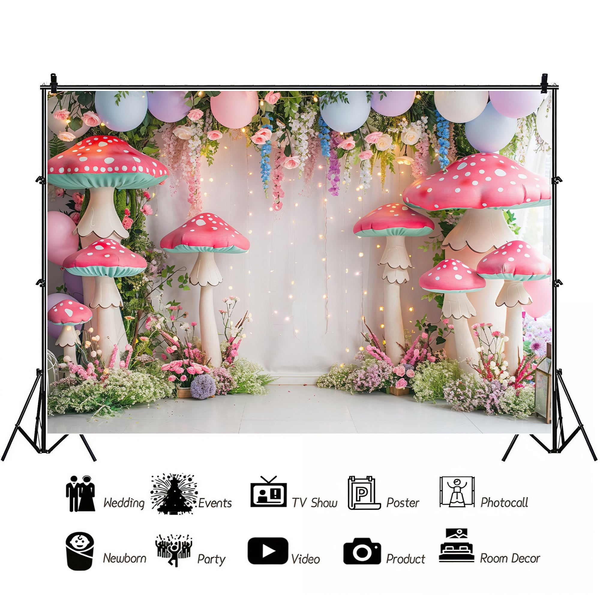Enchanted Mushroom Garden Backdrop