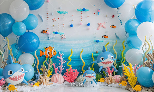 Underwater Adventure Shark Party Backdrop