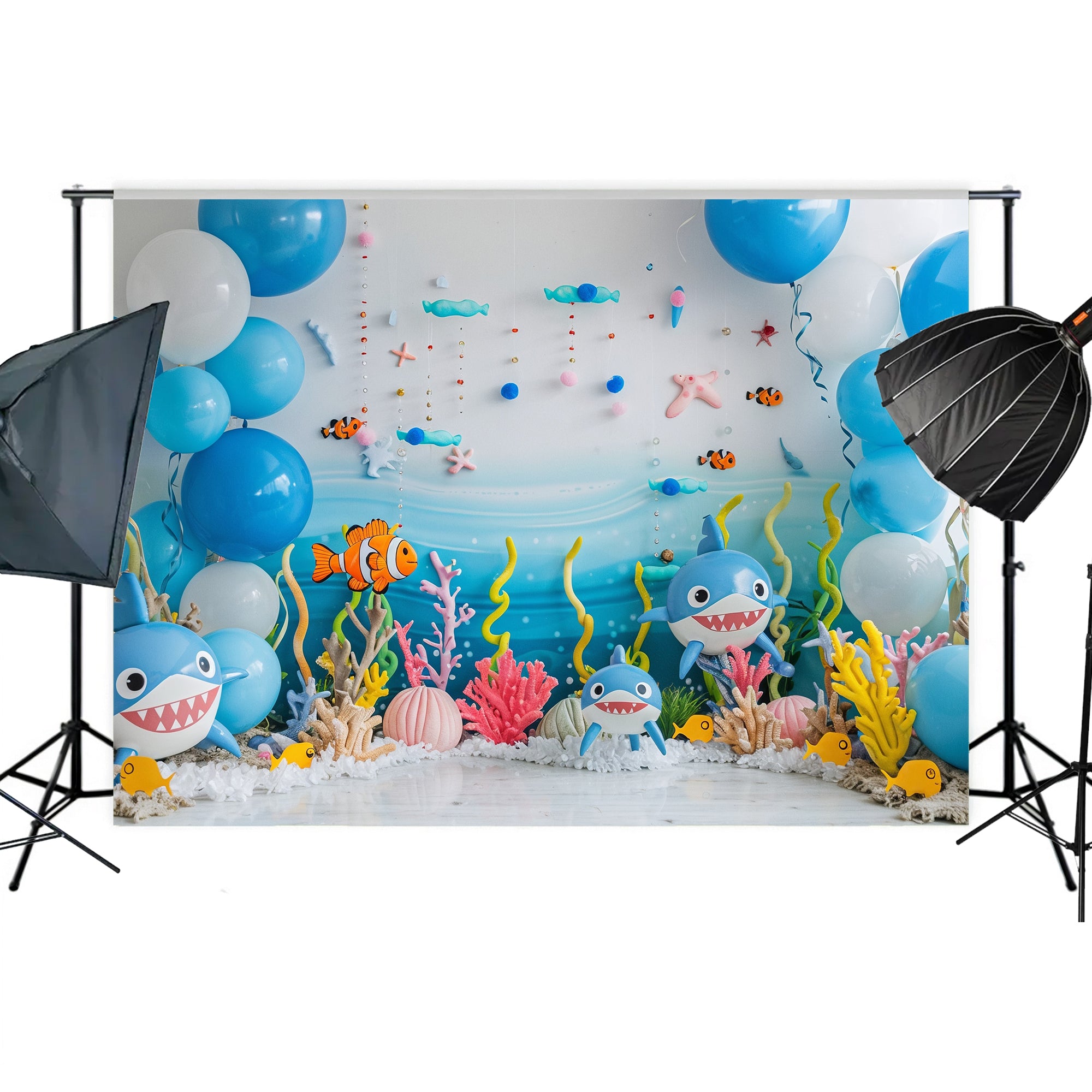 Underwater Adventure Shark Party Backdrop