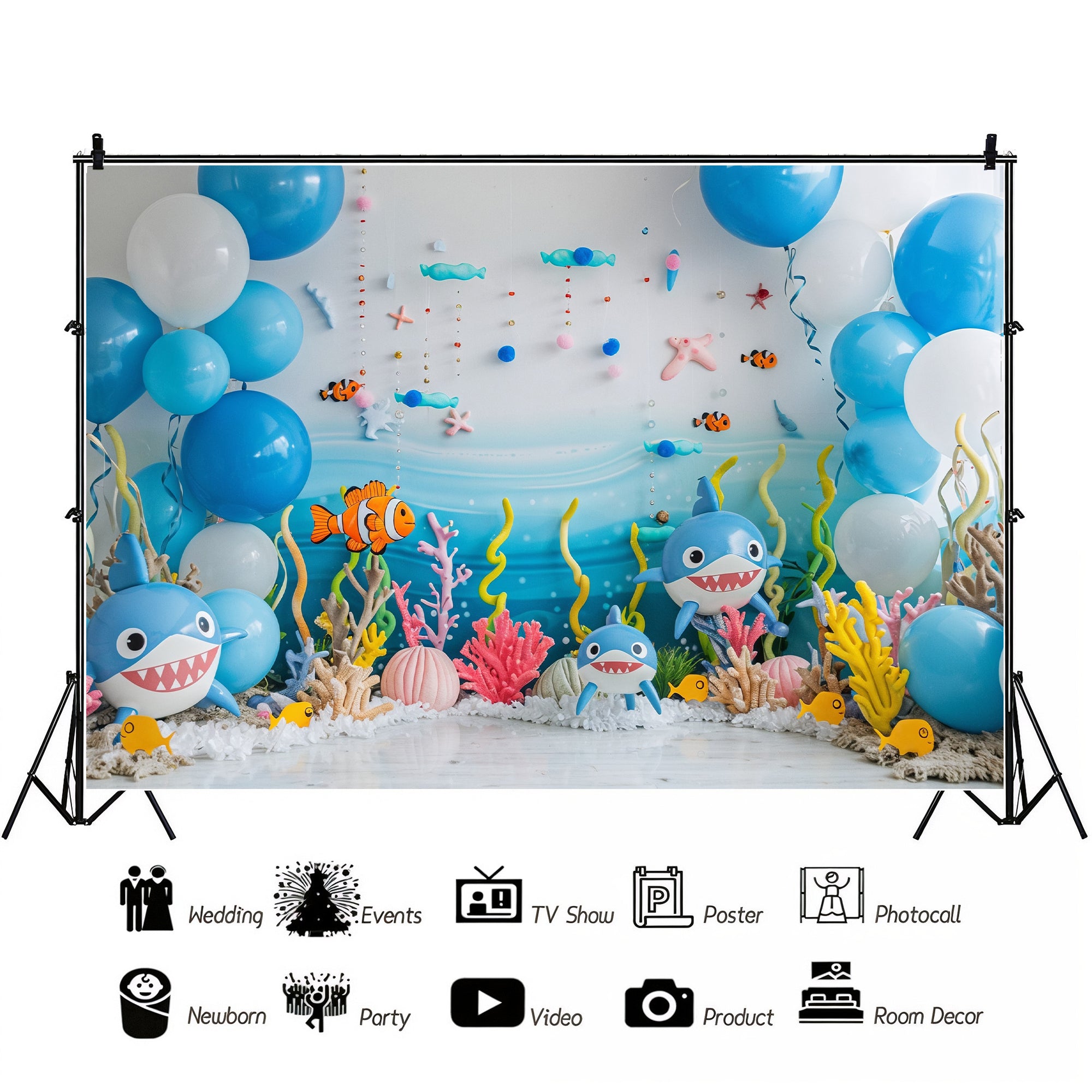 Underwater Adventure Shark Party Backdrop