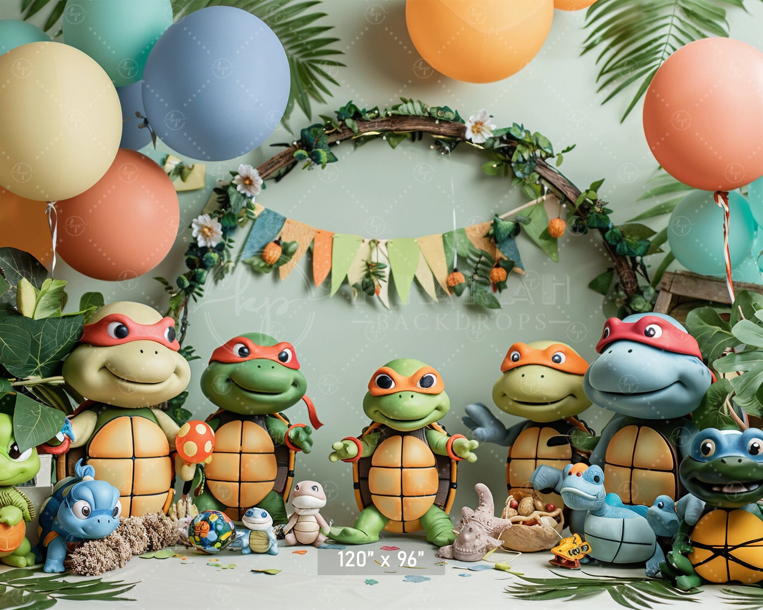 Turtle Adventure Party Scene Backdrop