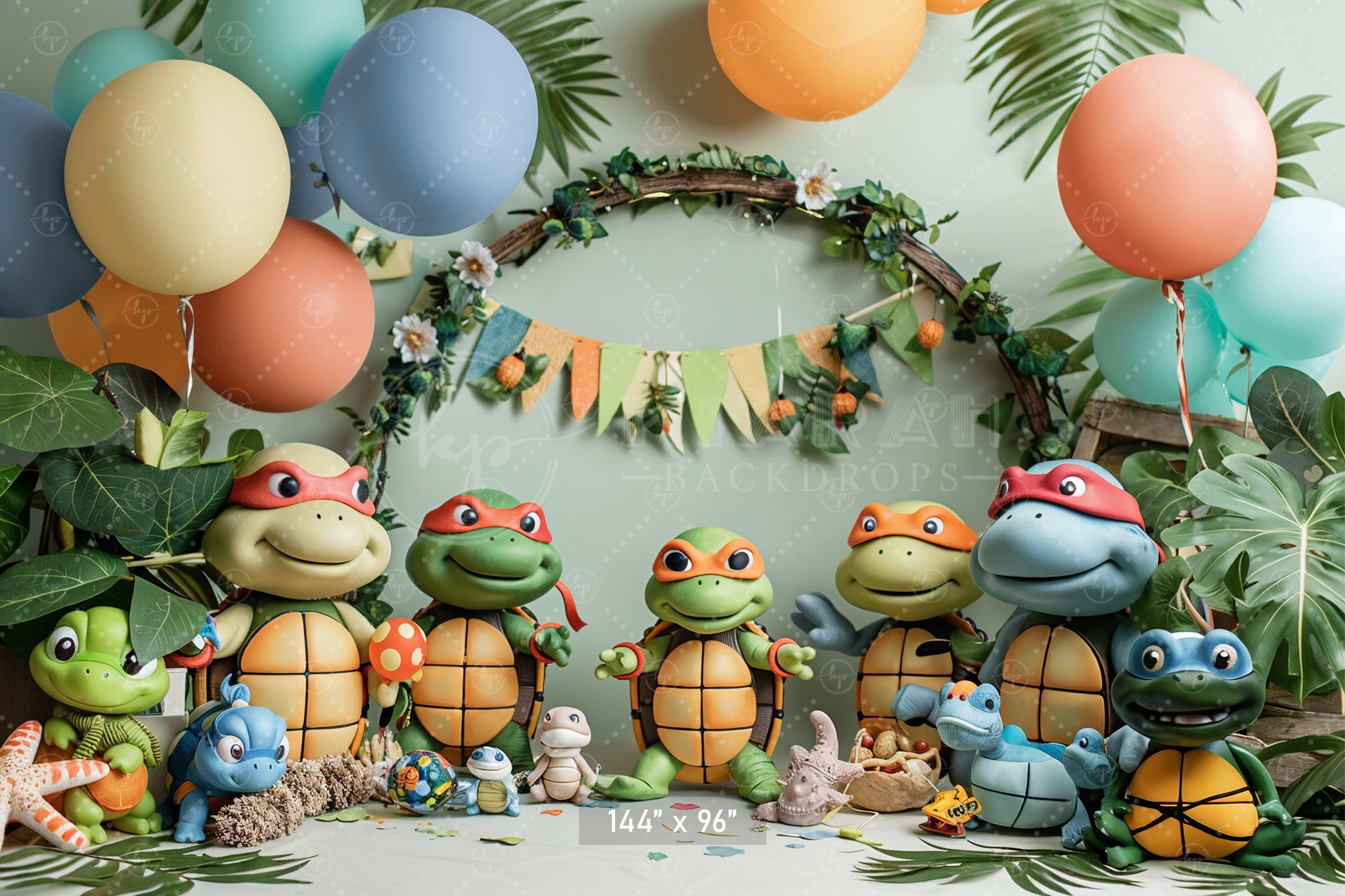 Turtle Adventure Party Scene Backdrop