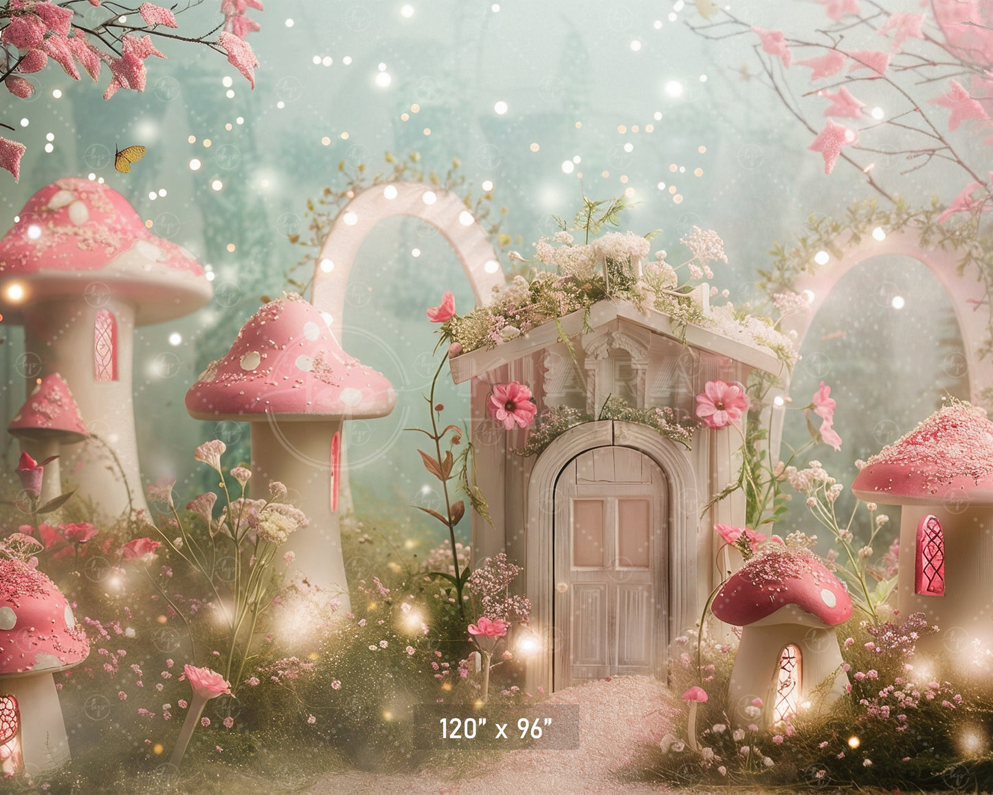 Fairy Tale Mushroom Cottage Backdrop