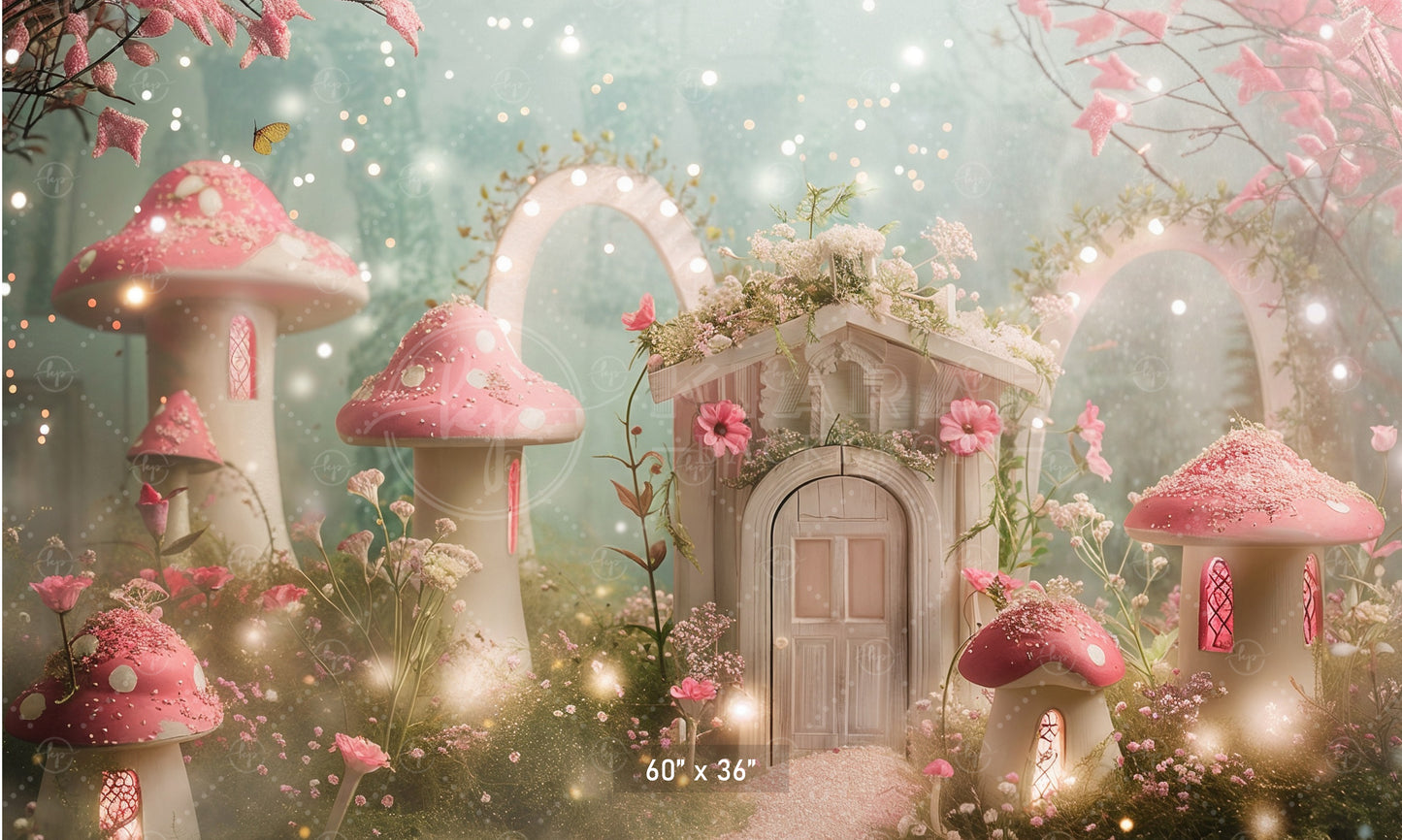 Fairy Tale Mushroom Cottage Backdrop