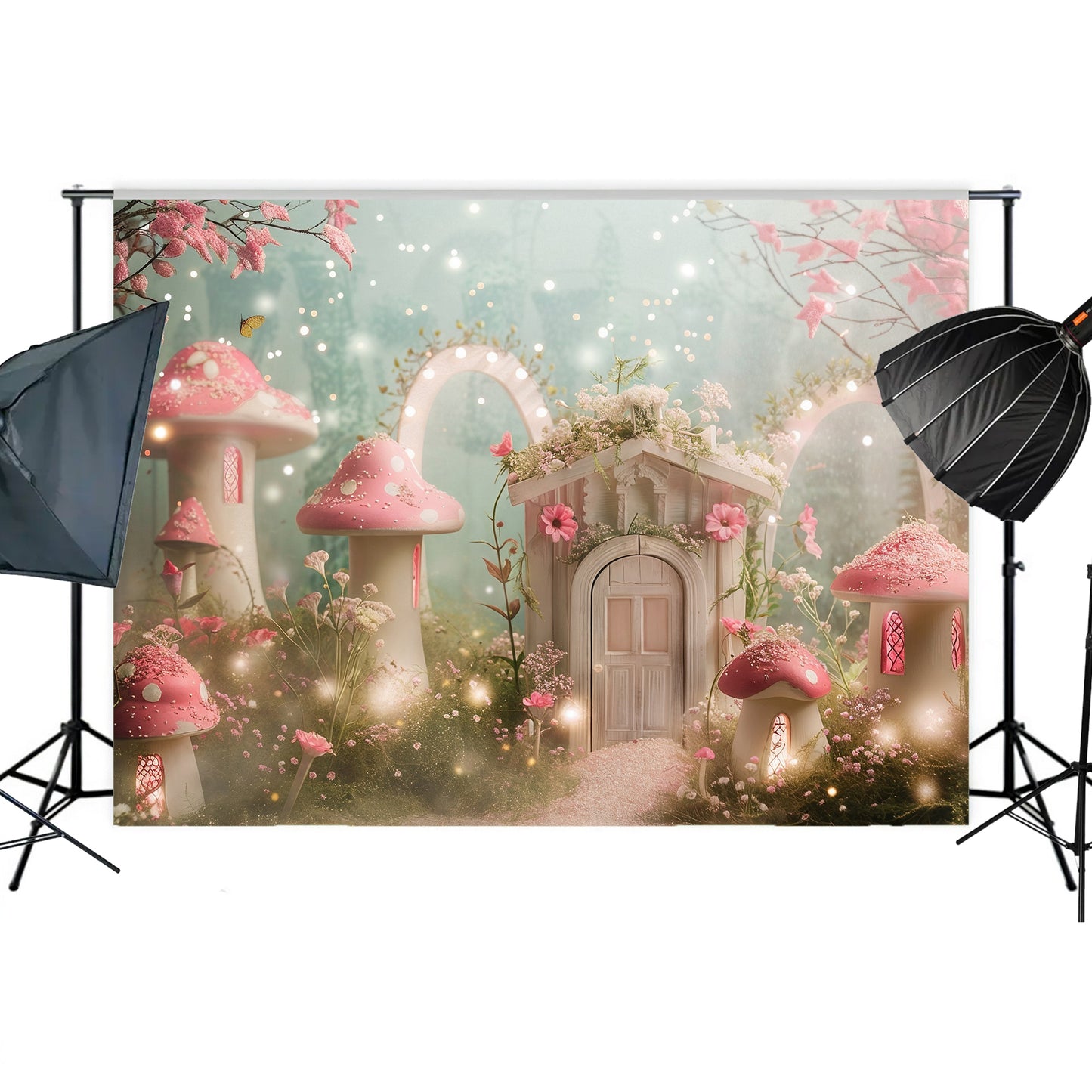 Fairy Tale Mushroom Cottage Backdrop