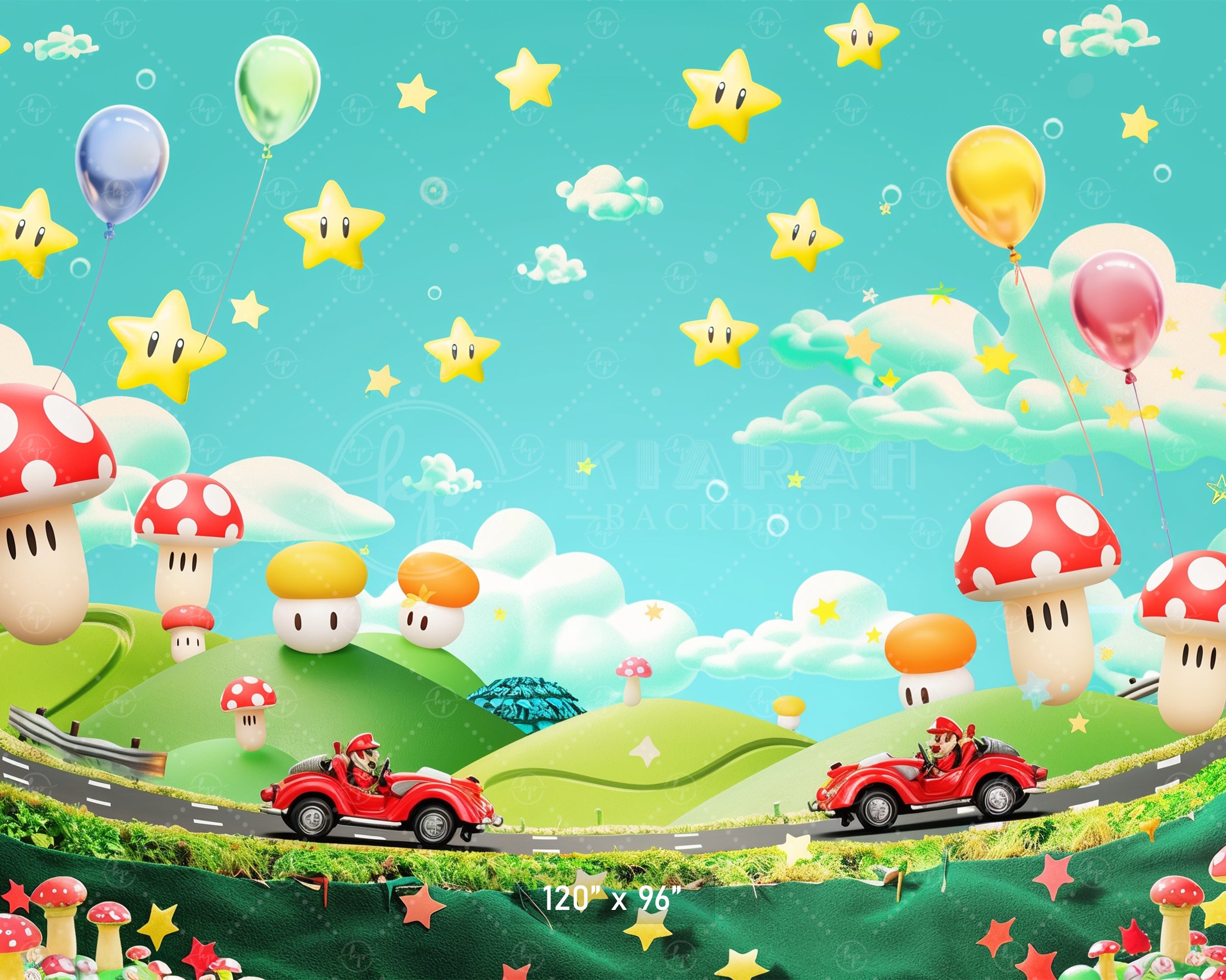 Fun Cartoon World of Stars and Mushrooms Backdrop