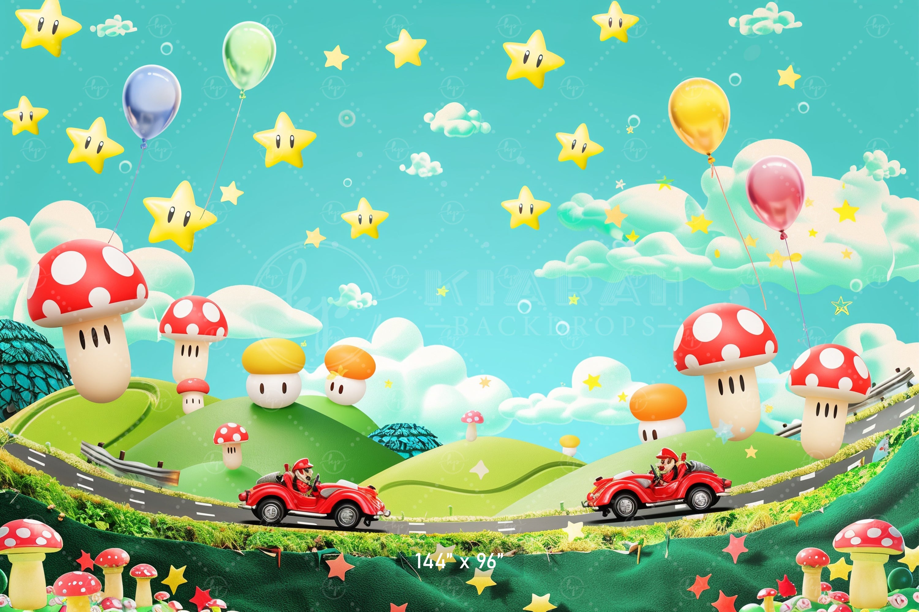 Fun Cartoon World of Stars and Mushrooms Backdrop