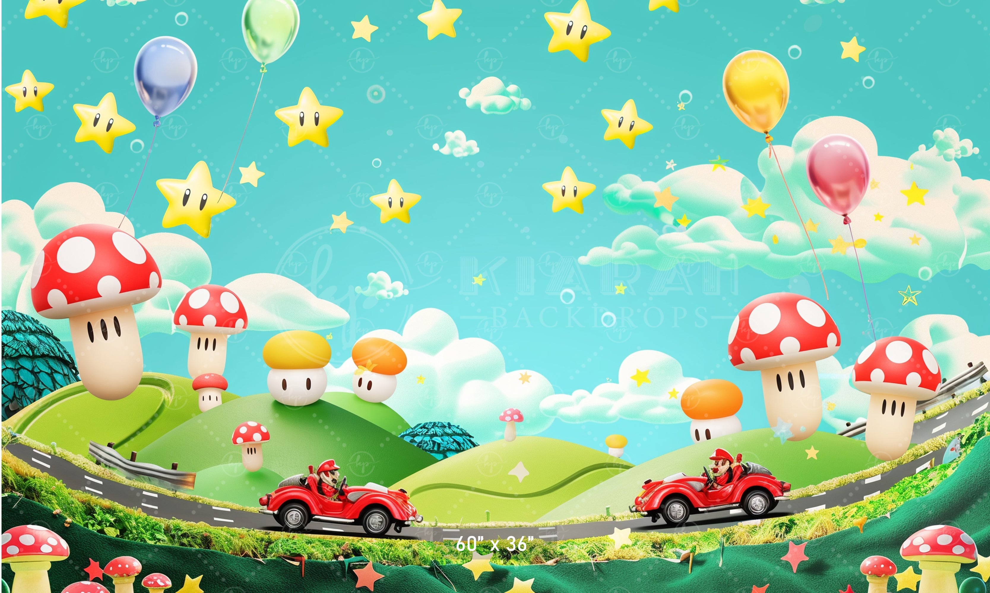 Fun Cartoon World of Stars and Mushrooms Backdrop