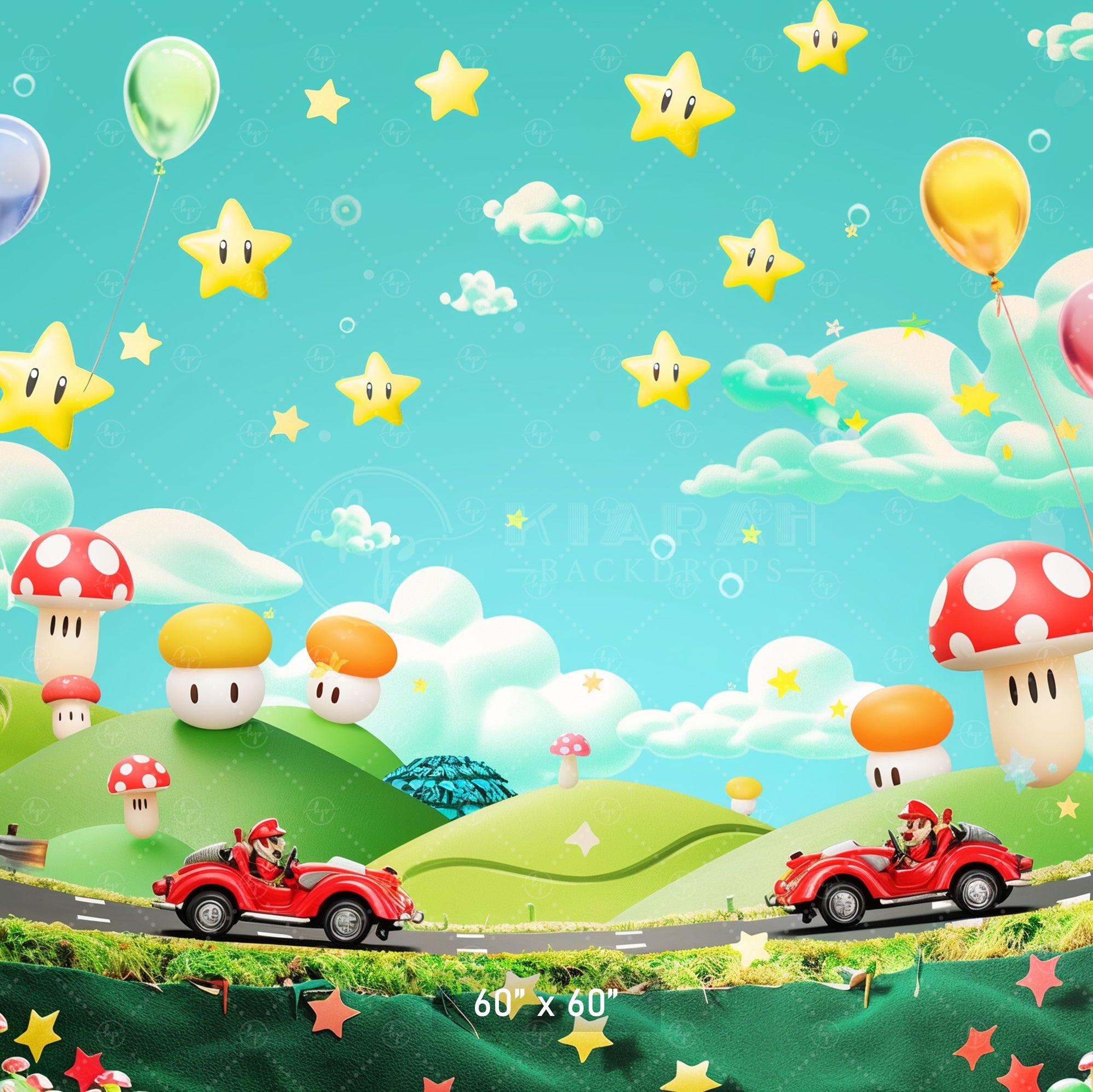 Fun Cartoon World of Stars and Mushrooms Backdrop
