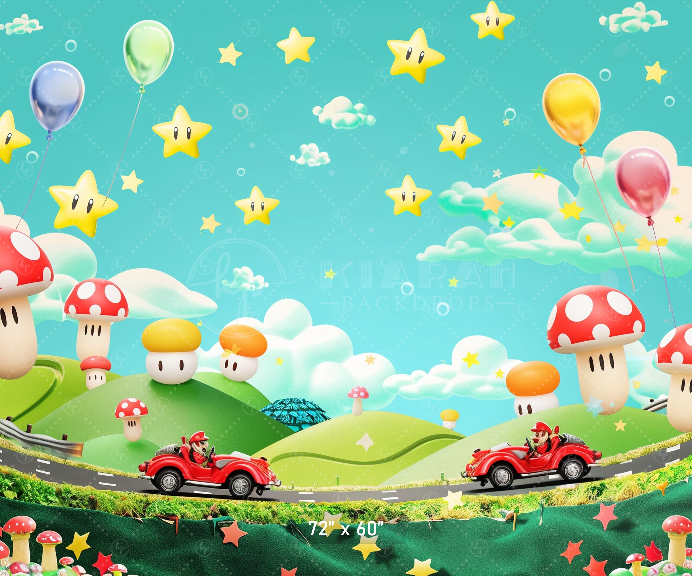 Fun Cartoon World of Stars and Mushrooms Backdrop