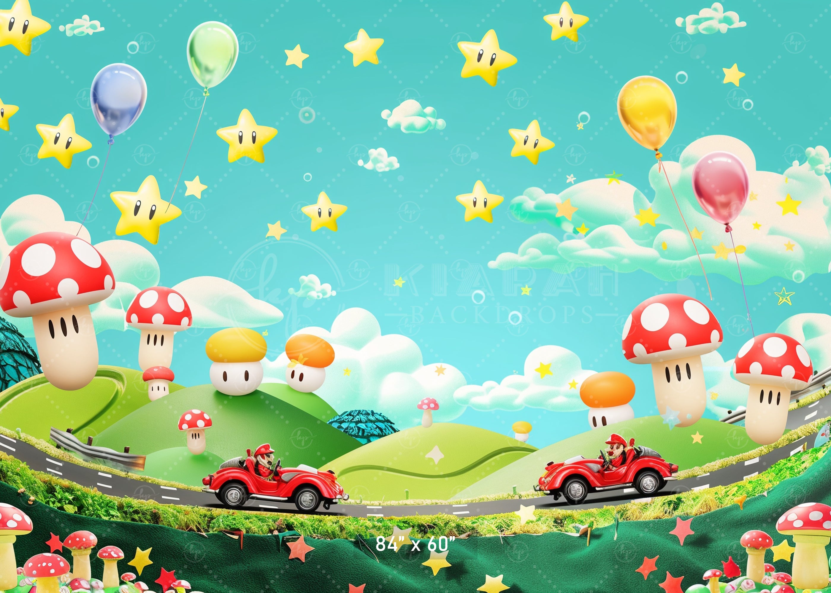 Fun Cartoon World of Stars and Mushrooms Backdrop